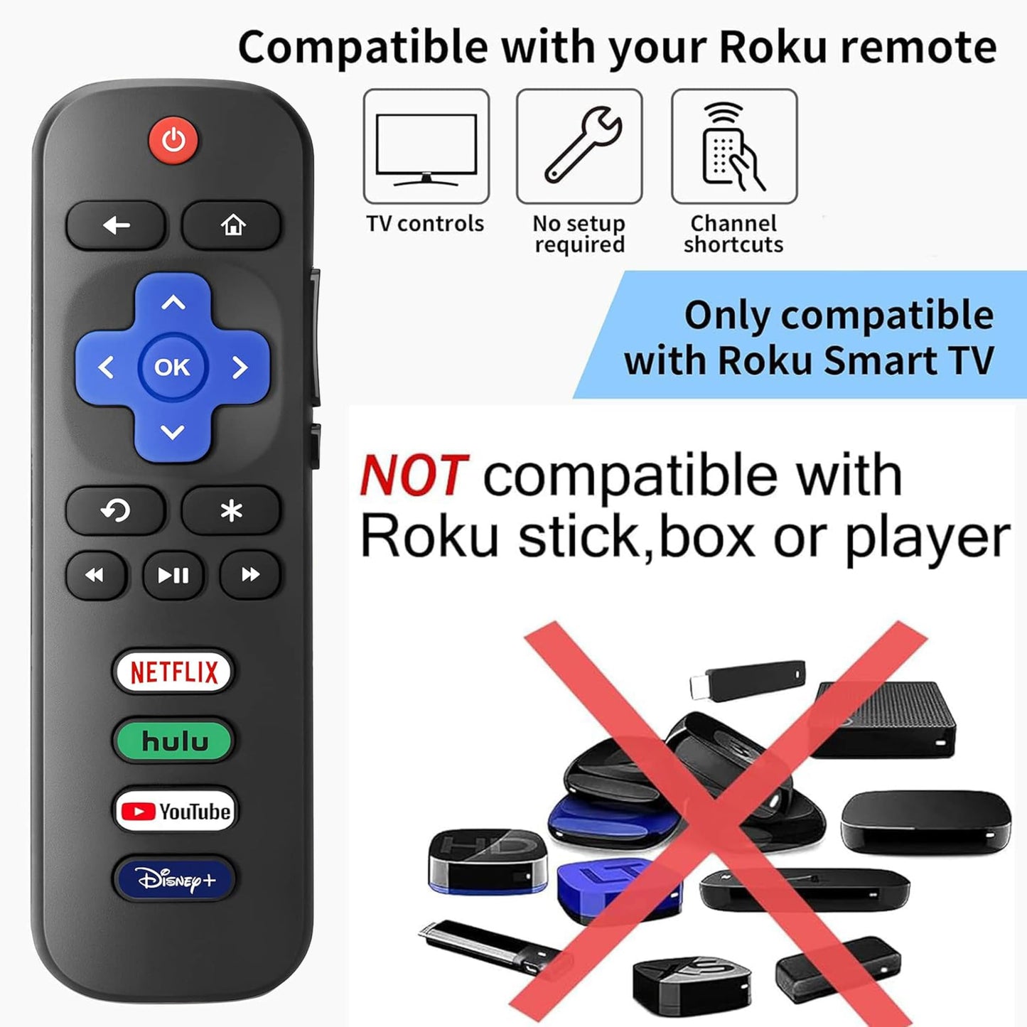 (2pcs) Replacement Remote Control Only for Roku-TV, for TCL Roku/Hisense Roku/Onn Roku/Sharp Roku/Element Roku/Westinghouse Roku/Philips RokuSmart TVs