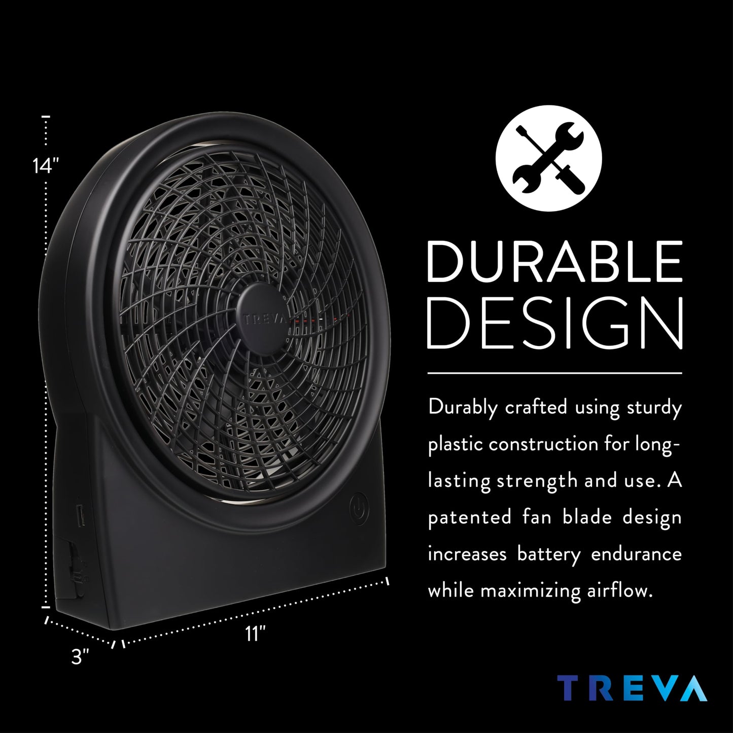 Treva 10 in Rechargeable Fan & Battery Powered 3-Speed Personal Fan