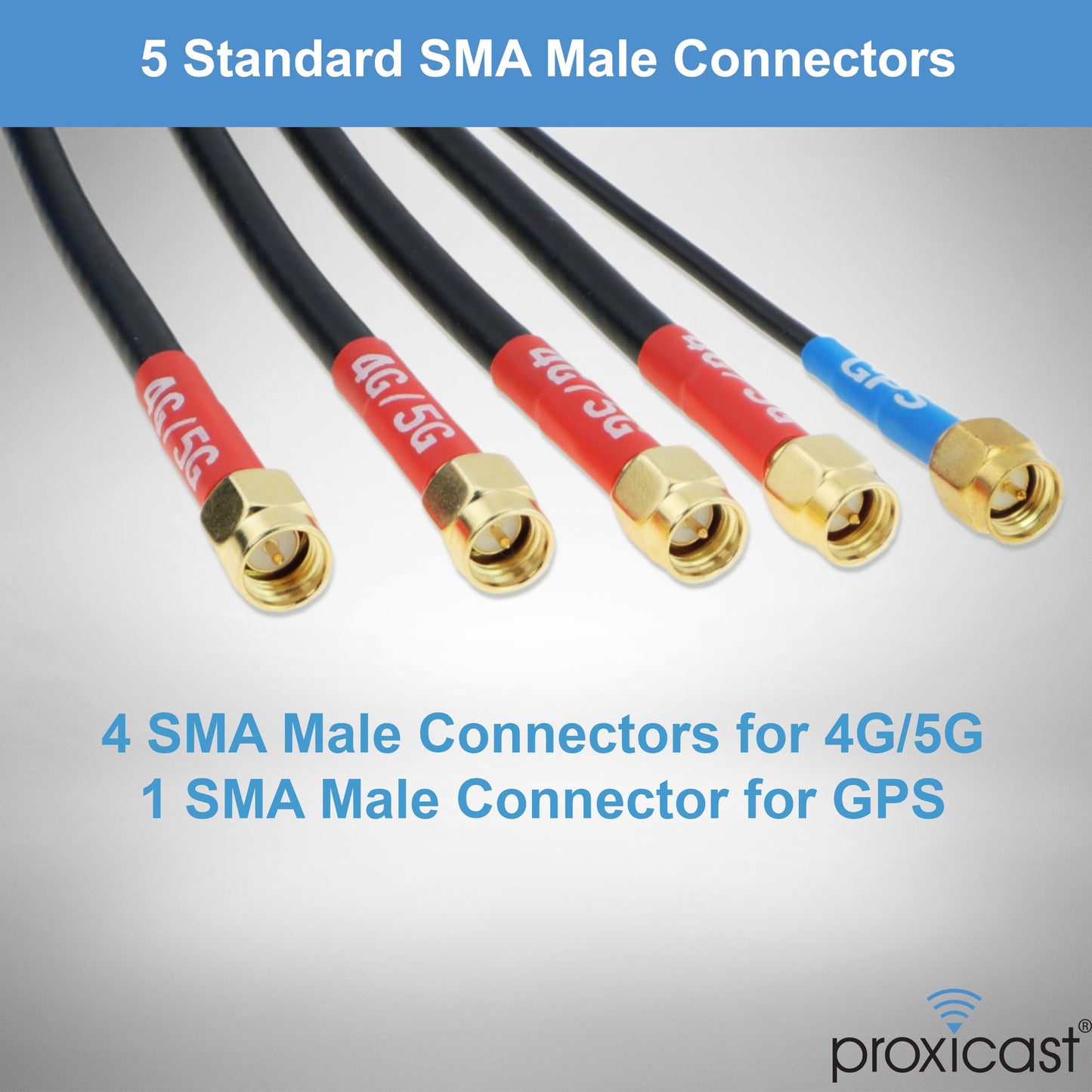 Proxicast 5-in-1 4x4 MIMO 4G / 5G + GPS Antenna - Low Profile Vandal Resistant IP67 Through Hole Mount - 6ft Coax - Black - Compatible