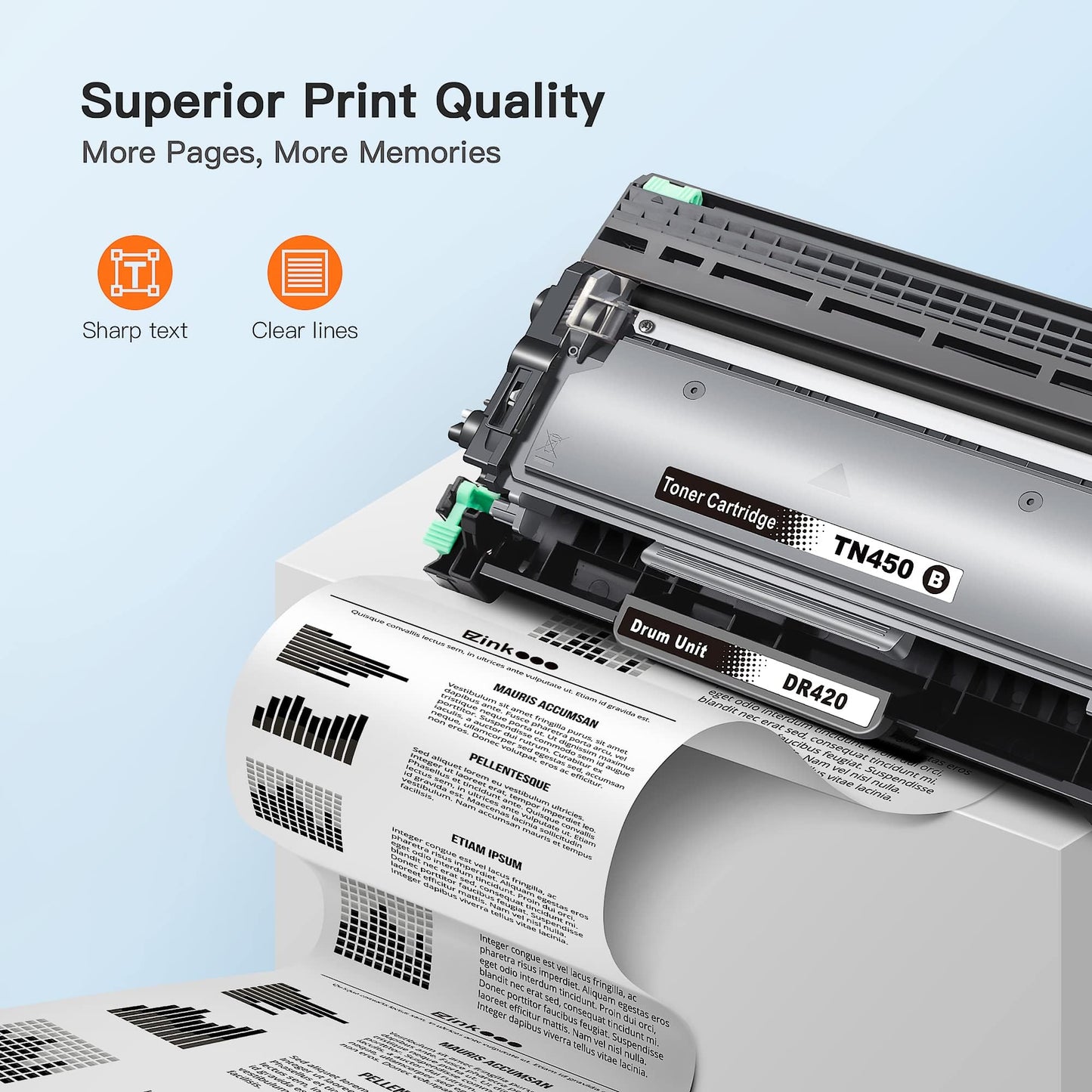 E-Z Ink Compatible Toner Cartridge and Drum Unit Replacement for Brother TN450 TN420 DR420 to use with HL-2270DW HL-2280DW HL-2230 HL-2240 MFC-7360N