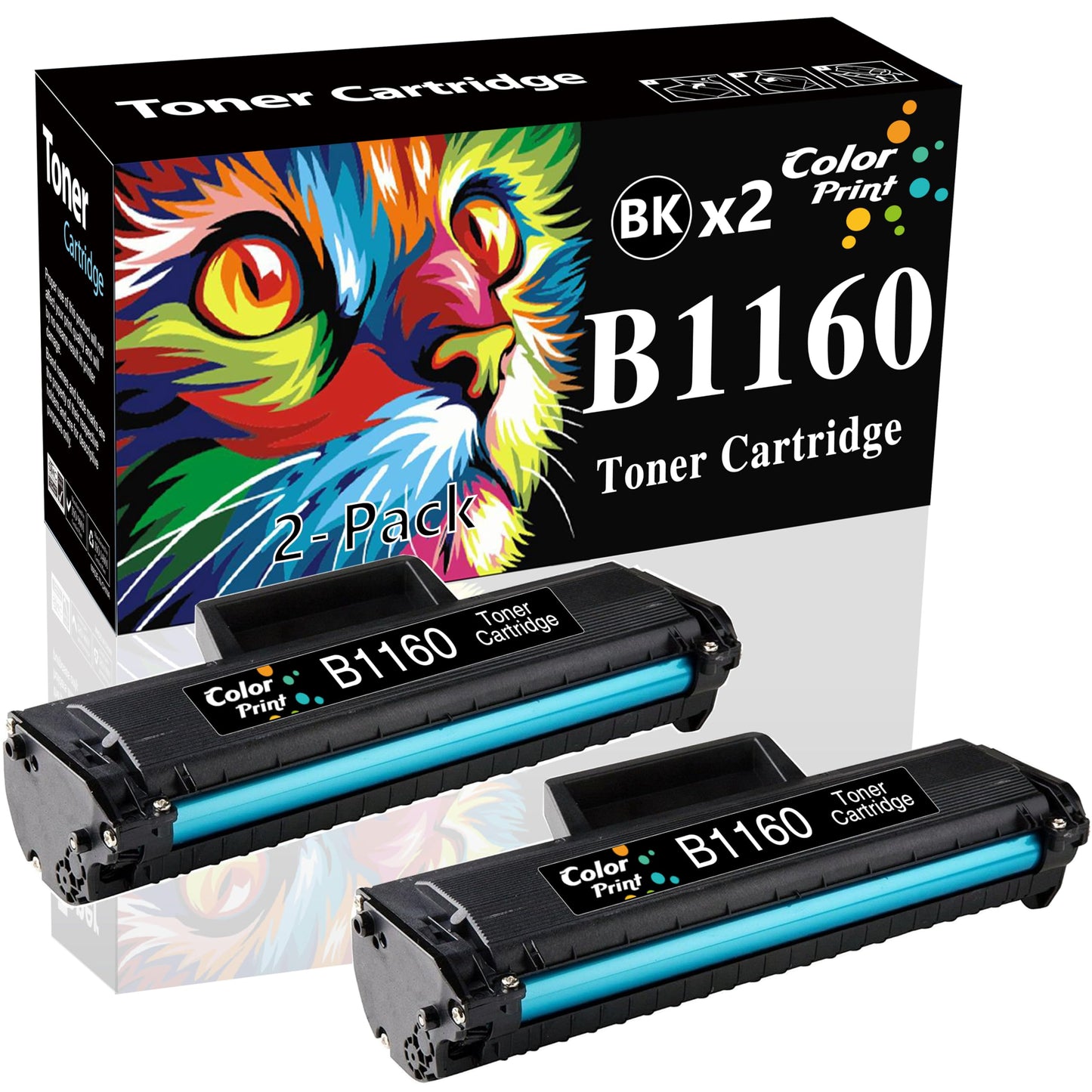 2-Pack of Black ColorPrint Compatible B1160 Toner Cartridge Replacement for Dell B1160W B1163w 1160 YK1PM 331-7335 Work with B1165nfw HF44N HF442 Mono
