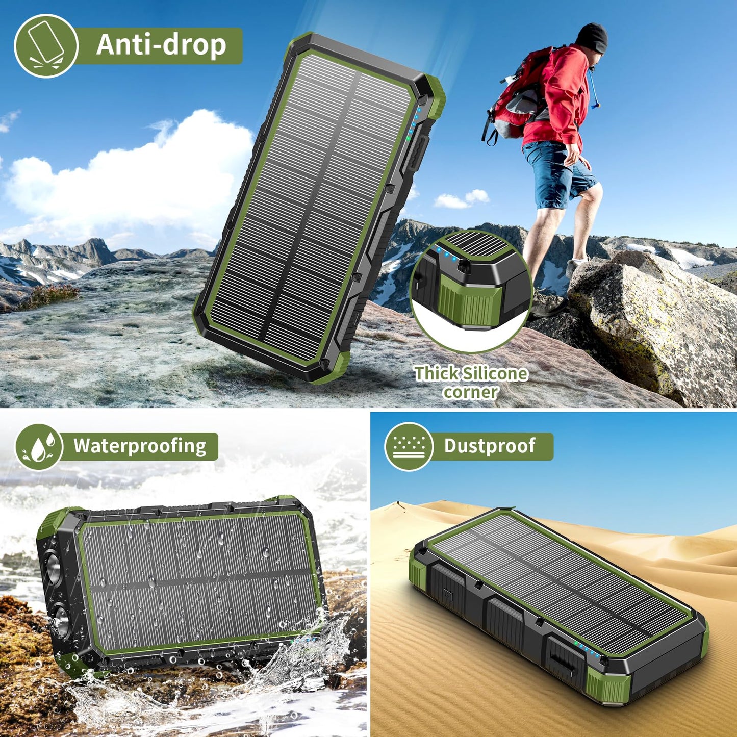 Solar Charger Power Bank 20000mAh Wireless Charger QC 3.0 Fast Charging Power Bank 8 Outputs 4 Inputs Solar Portable Charger Compatible with All