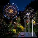 colcutee 2 Pack Solar Firework Lights Outdoor, Adjustable 32" to 51" Extra Tall, 200 LED Stainless Steel 3-Section Pole, 8 Modes Waterproof Starburst