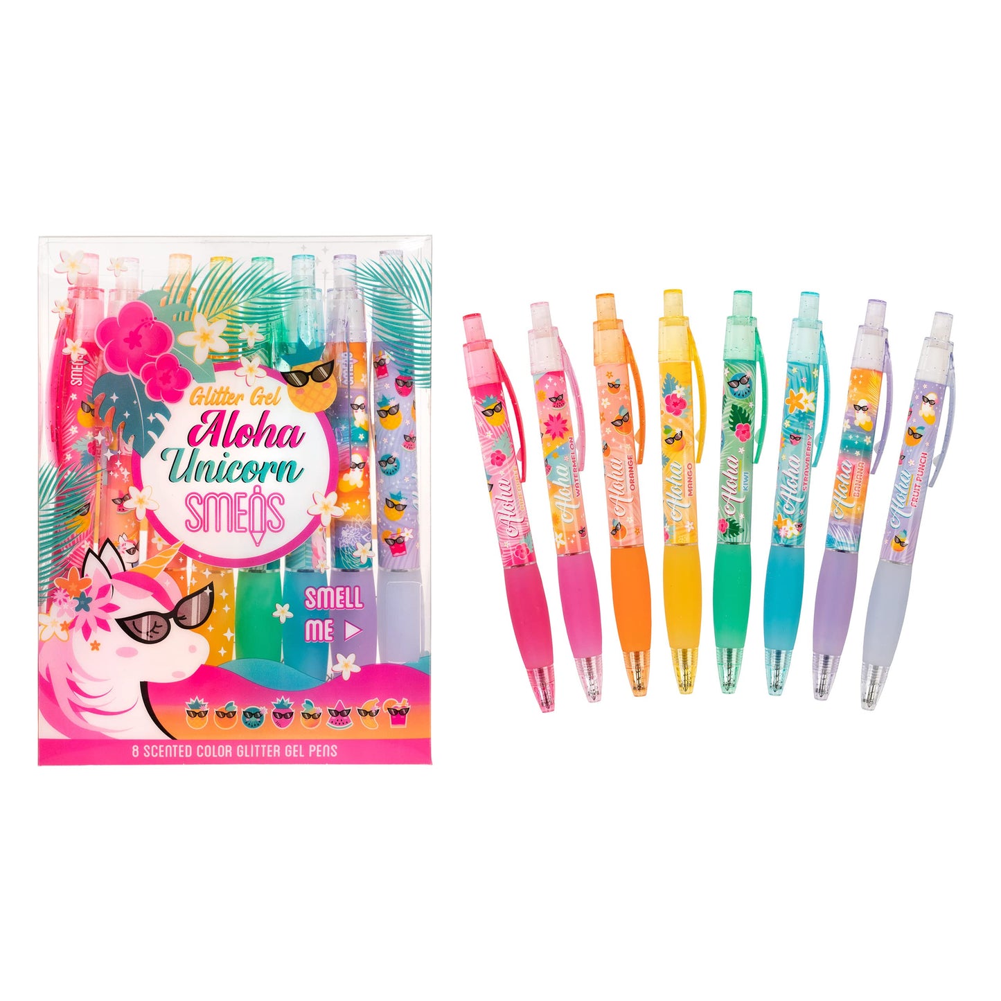 Gel Smens - WILD Scented Pens (7 Black + 1 White Ink) Medium Point, 8 Count