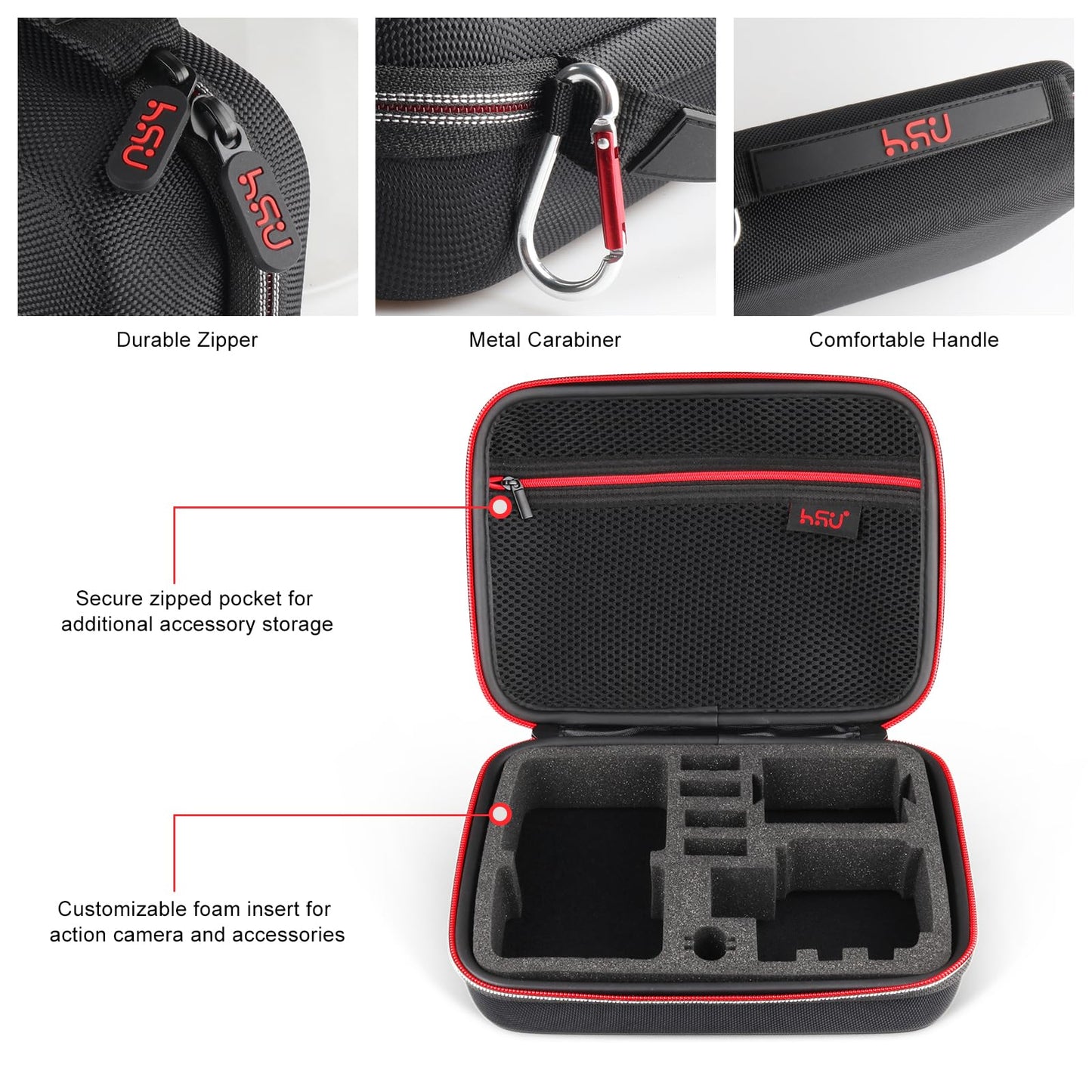 HSU Middle Protective Carrying Case for GoPro Hero 13, 12, 11, 10, 9, 8, 7, 6, 5, 4 Black and Accessories, Compact and Safe Action Camera Travel
