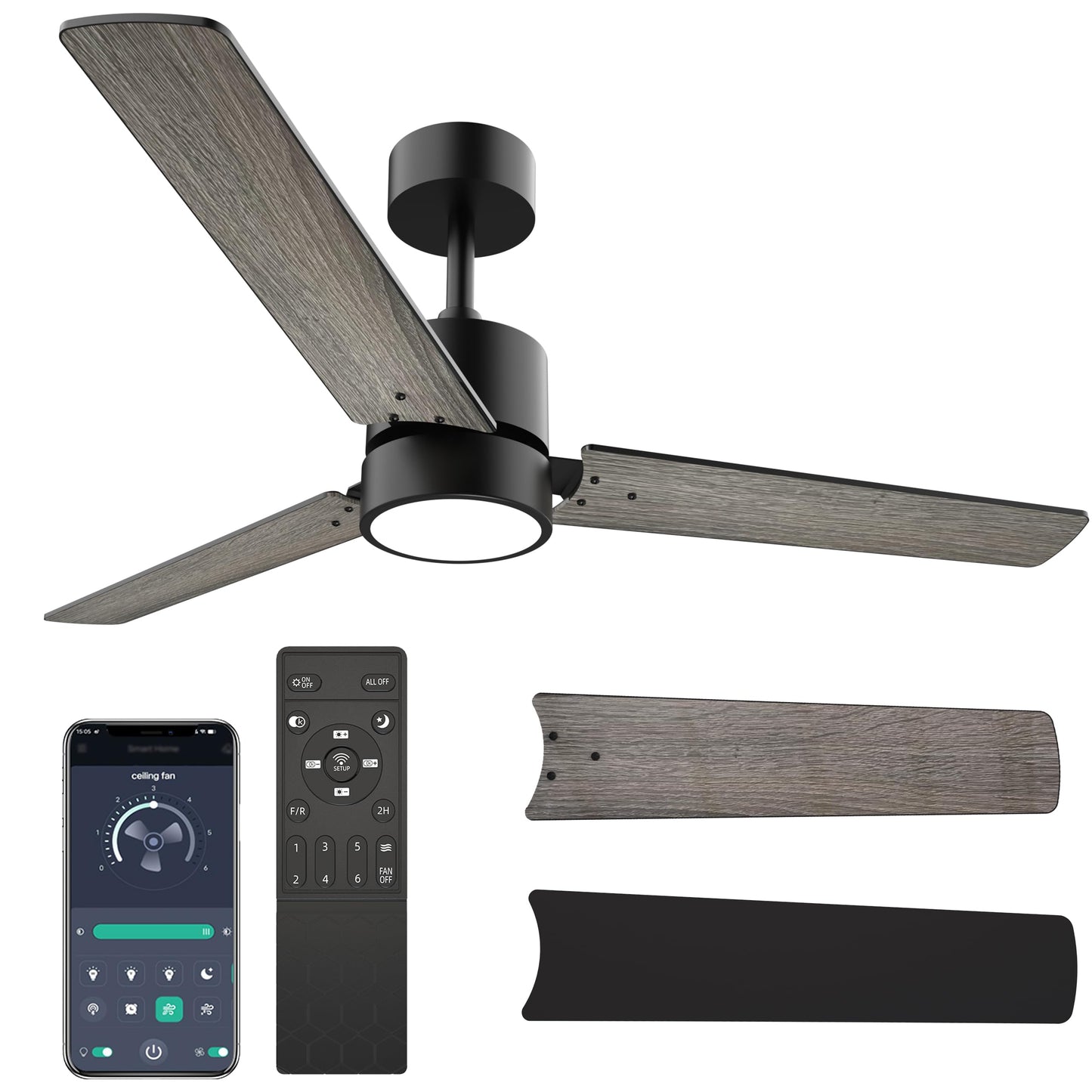 Lemontec Ceiling Fans with Lights 52" Low Profile Indoor Ceiling Fan with Light and Remote/APP Control, Flush Mount, LED Dimmable DC Reversible Modern