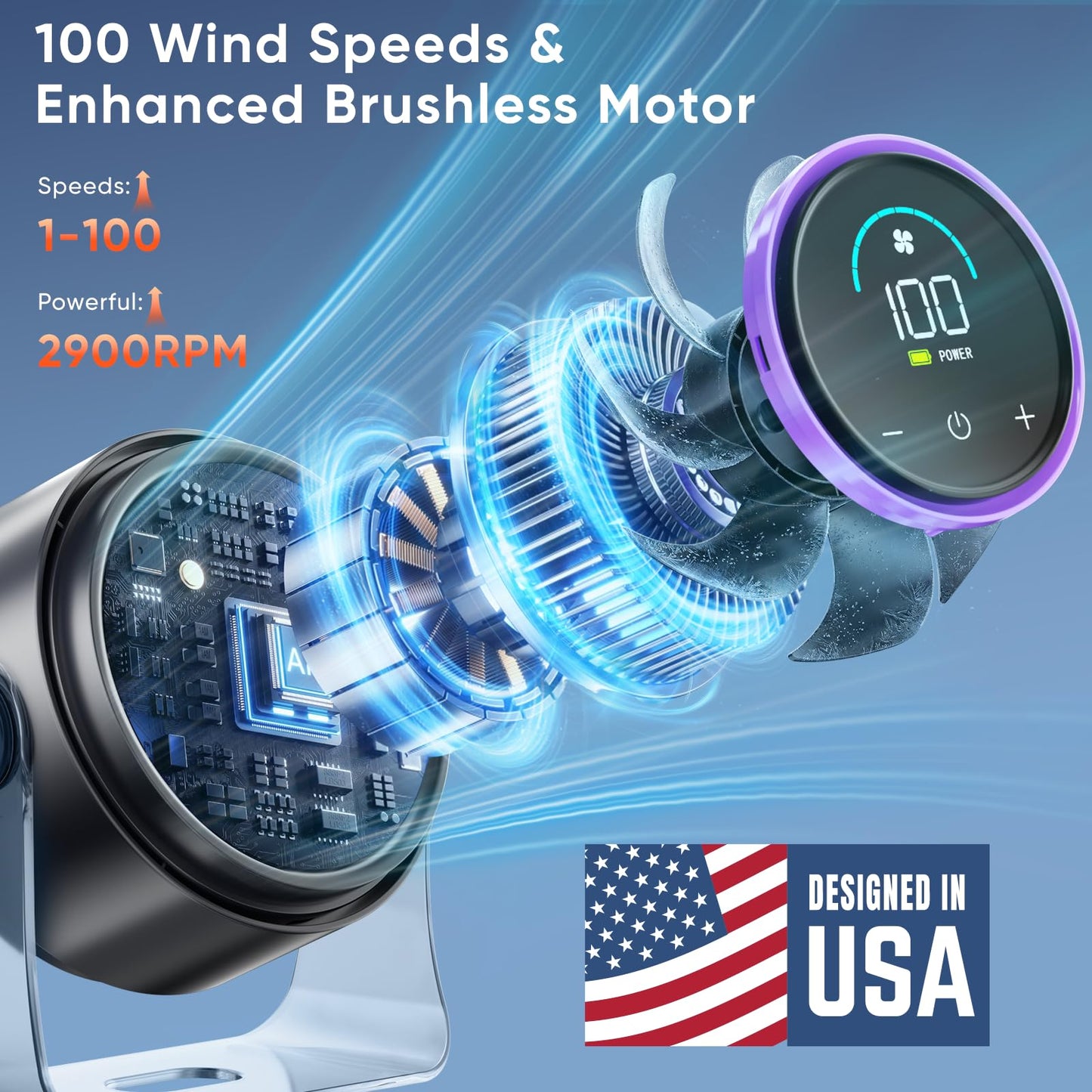 FRONTSUN Portable Desk Fan,Quiet Fan for Bedroom,Portable Fan withTurbo Airflow,Fans with 100 Speeds Digital Display, 360° Tilt,Rechargeable Battery