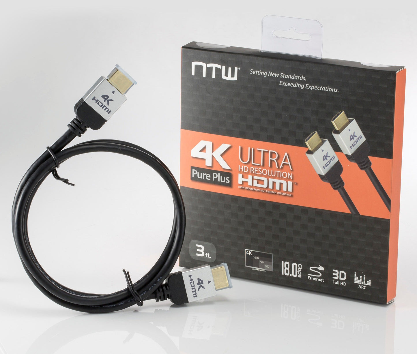 NTW PURE PLUS 4K HDMI Cable 3FT High Speed HDMI 2.0 Cable, 4K HDR, 3D, 2160P, 1080P, Ethernet - HDMI Cord, Audio Return(ARC) Compatible PS5, PS4/3
