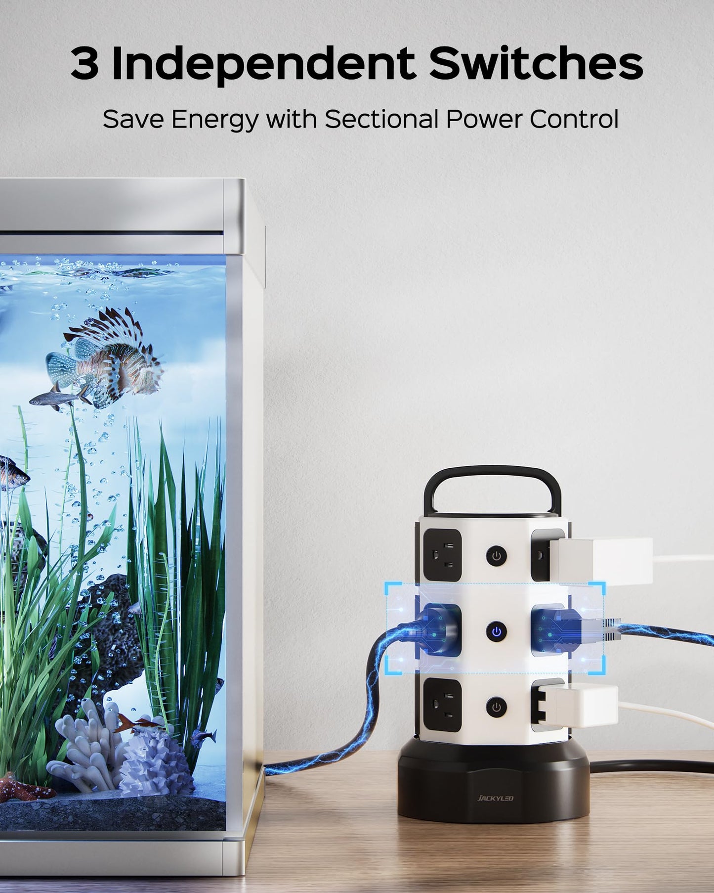 Power Strip Tower Surge Protector, JACKYLED 12 Outlets 6 USB (2 USB C) Charging Station, Extension Cord with Multiple Outlets, 1050J 1625W/13A Outlet