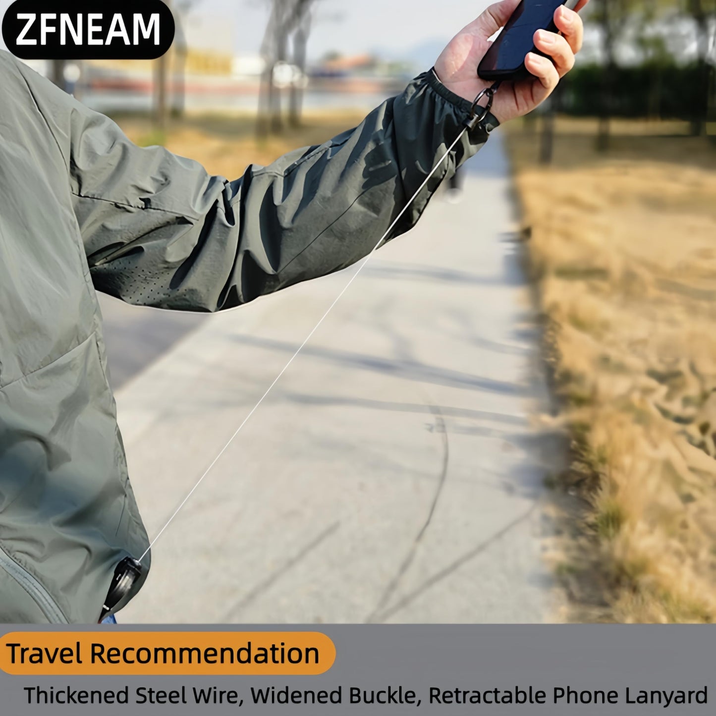 ZFNEAM Phone Anti-theft Fixed Retractable Lanyard Kit,Reinforced Steel Cable,Wrist Lanyard Retractable Reel(Basic, 2)