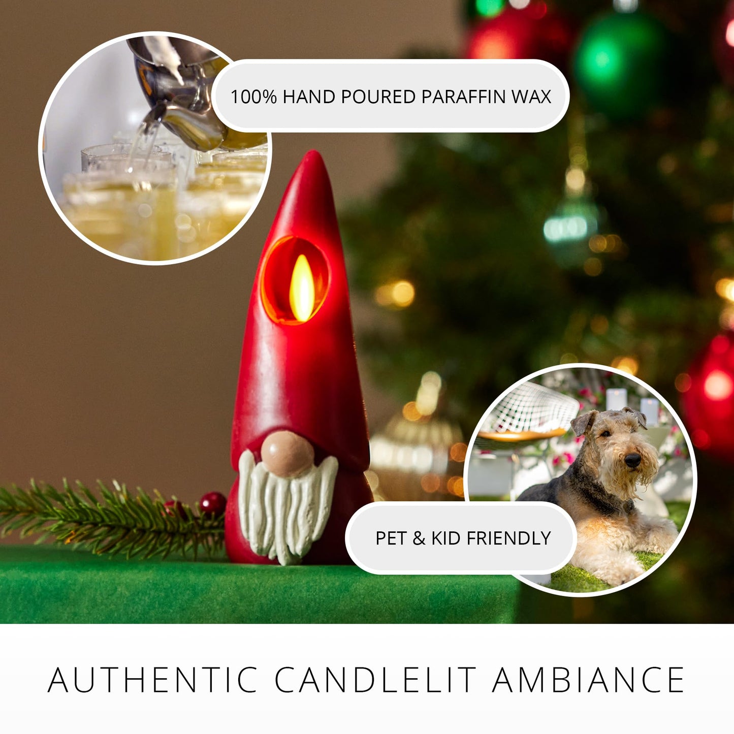 Luminara Gnome Figural Flameless LED Candle - Green 2.2" x 6" - Battery Operated Christmas Winter Decoration Real Wax Unscented Home Decor Indoor