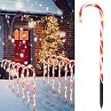 Joiedomi 12 Pcs Christmas Candy Cane Pathway Markers Lights, 16” Stakes Lights with Warm White, Waterproof Outdoor Decorations for Xmas Indoor
