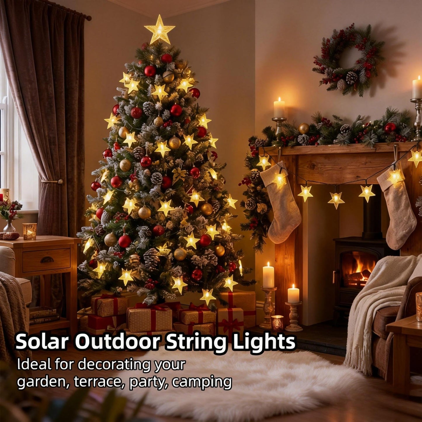 Twinkle Solar Star String Lights Outdoor Waterproof Fairy Lights 39FT 100 LED with 8 Lighting Modes for Camping Garden Wedding Party Tree Holidays
