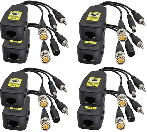 AAOTOKK BNC to RJ45 Transmitter Transceiver DC Power Passive Audio Video Balun HD-CVI/TVI/AHD/CVBS with DC Jack for 720P-1080P 3MP 4MP 5MP 8MP CCTV