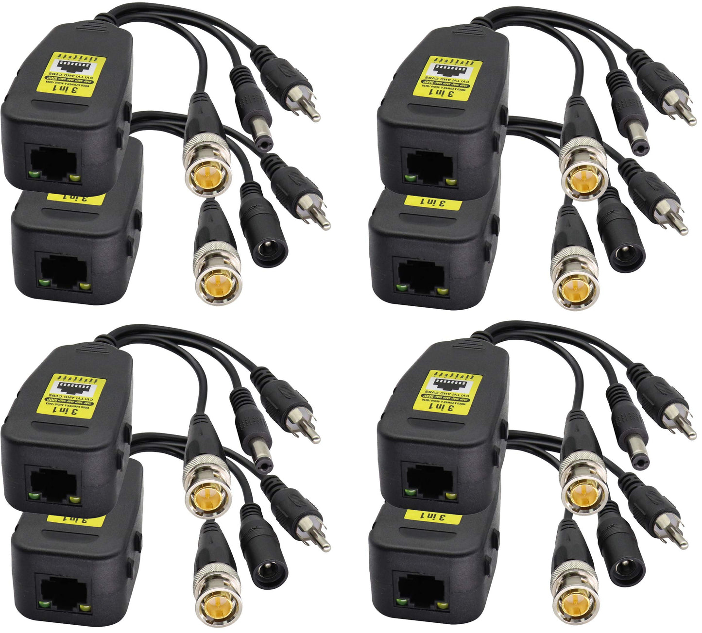 AAOTOKK BNC to RJ45 Transmitter Transceiver DC Power Passive Audio Video Balun HD-CVI/TVI/AHD/CVBS with DC Jack for 720P-1080P 3MP 4MP 5MP 8MP CCTV