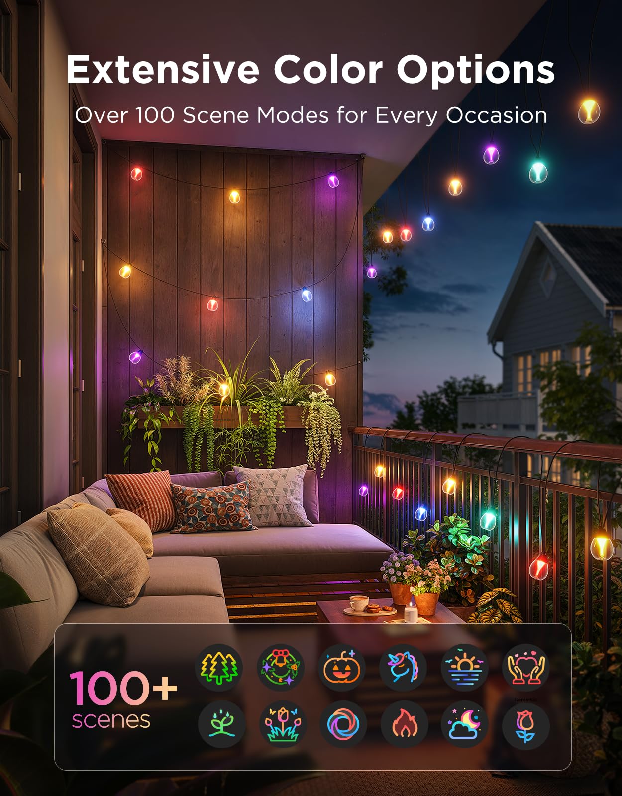 Govee Clear Bulb Outdoor String Lights, 96ft RGBWIC Dimmable Patio & Backyard Lights with 30 LED Bulbs, 111 Modes, IP67 Waterproof & Shatterproof