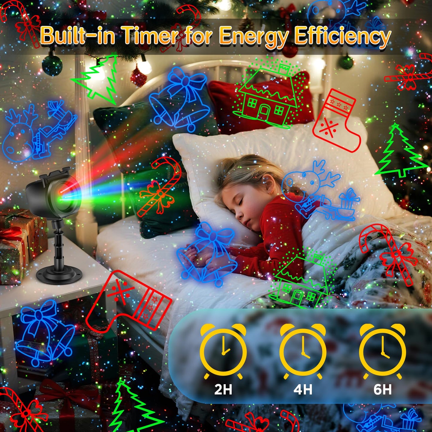 Christmas Lights Projector Outdoor, 2-in-1 Holiday Light Projector with 4 Slides & 8 Brighter HD Patterns, Moving RGB Firefly Effects Light