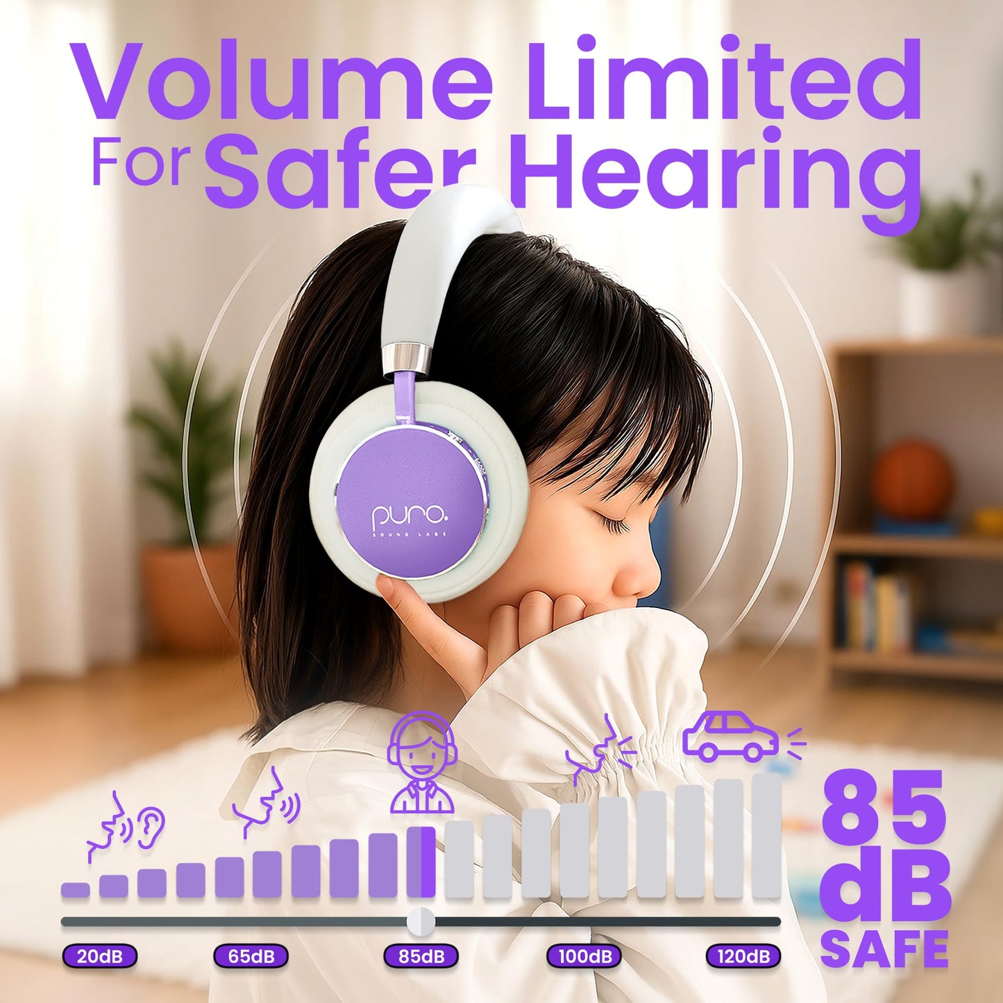 Puro Sound Labs Kids Wireless Headphones - Volume-Limiting 85dB, Built-in Mic, Studio-Grade Sound, 20-Hour Battery Life, Comfortable & Easy…