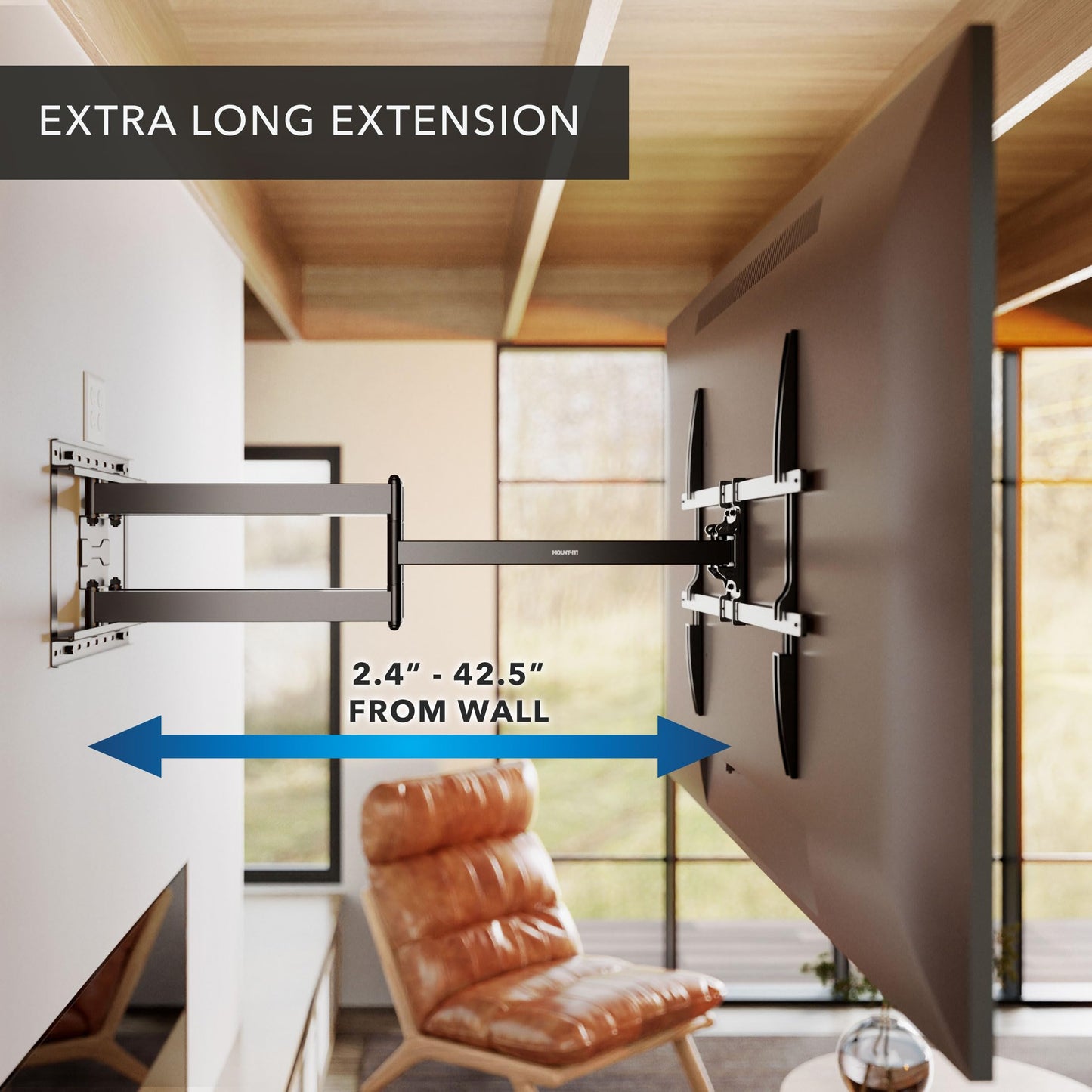 Mount-It! Long Arm Full Motion TV Wall Mount, Extra Long 42.5-Inch Extension, Heavy-Duty Dual Arm Articulating Mount for 43-100 Inch TVs, Swivel Tilt