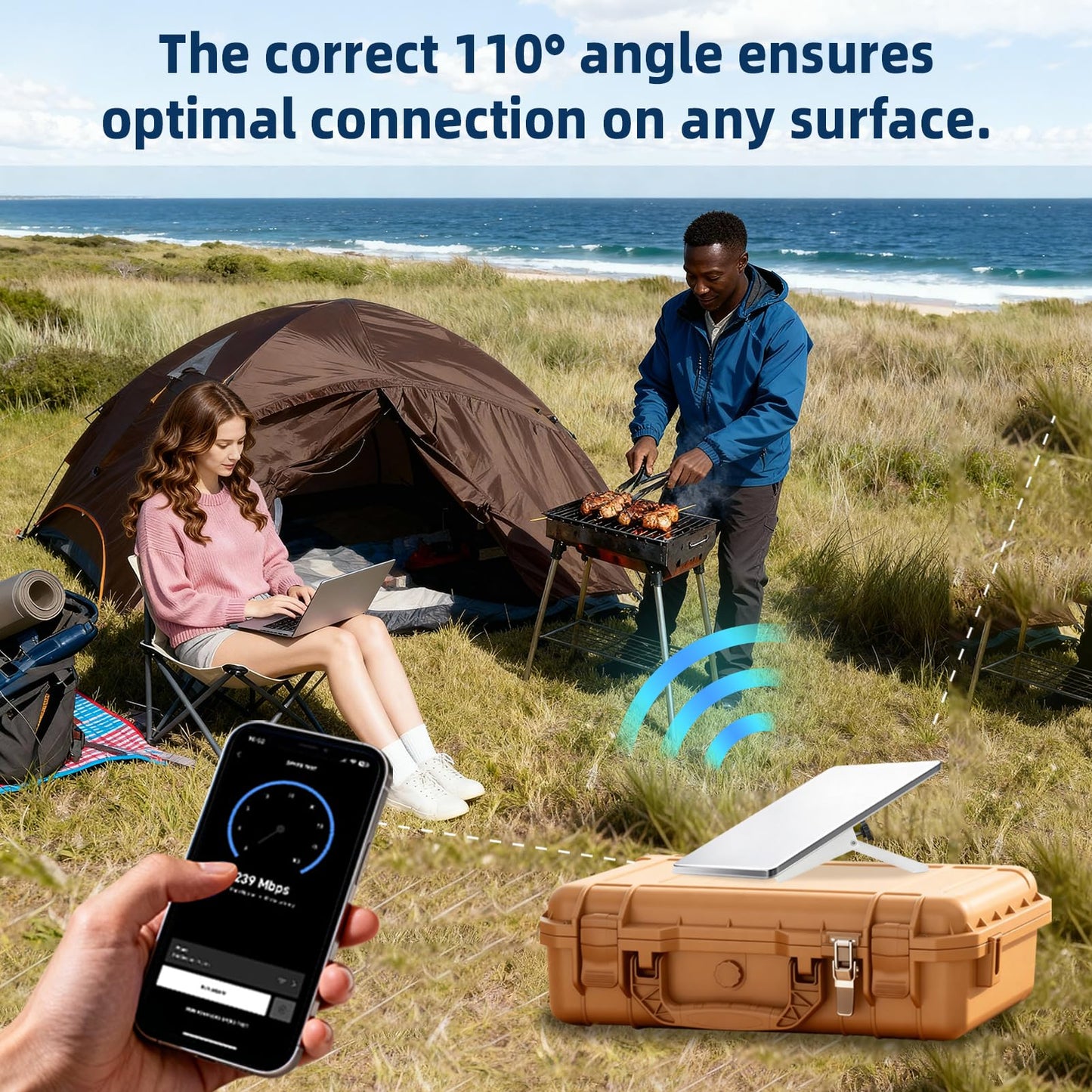 Ablian 3-in-1 Mount for Starlink Mini with DC Extension Cable 18CM, Replacement Kickstand with 1/4" Tripod Adapter Supports 110° Flat-Surface