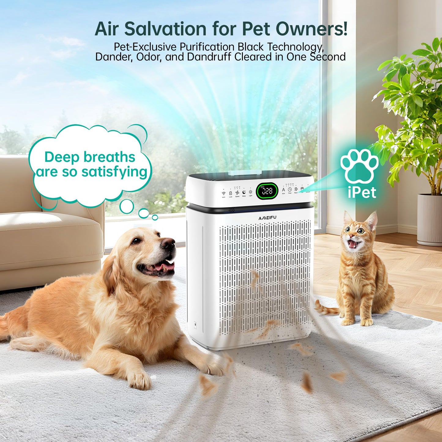 Air Purifiers for Home Large Room Up to 3500 Sq Ft with Washable Filters,Double-Sided HEPA with PM 2.5 Display Air Quality Sensor,Smart WiFi APP,Air