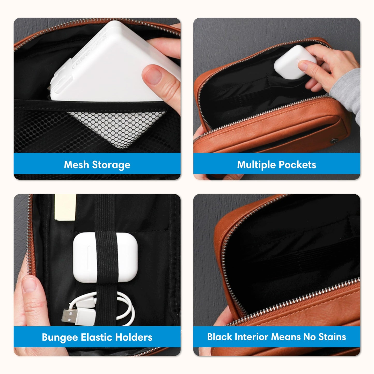 Blue Sky ASMBLD Tech Organizer, 8" x 4.5" x 2", Faux Leather, Non-Dated, Zip Closure, Travel Cable Organizer for Cords, Chargers, and Accessories (Zip