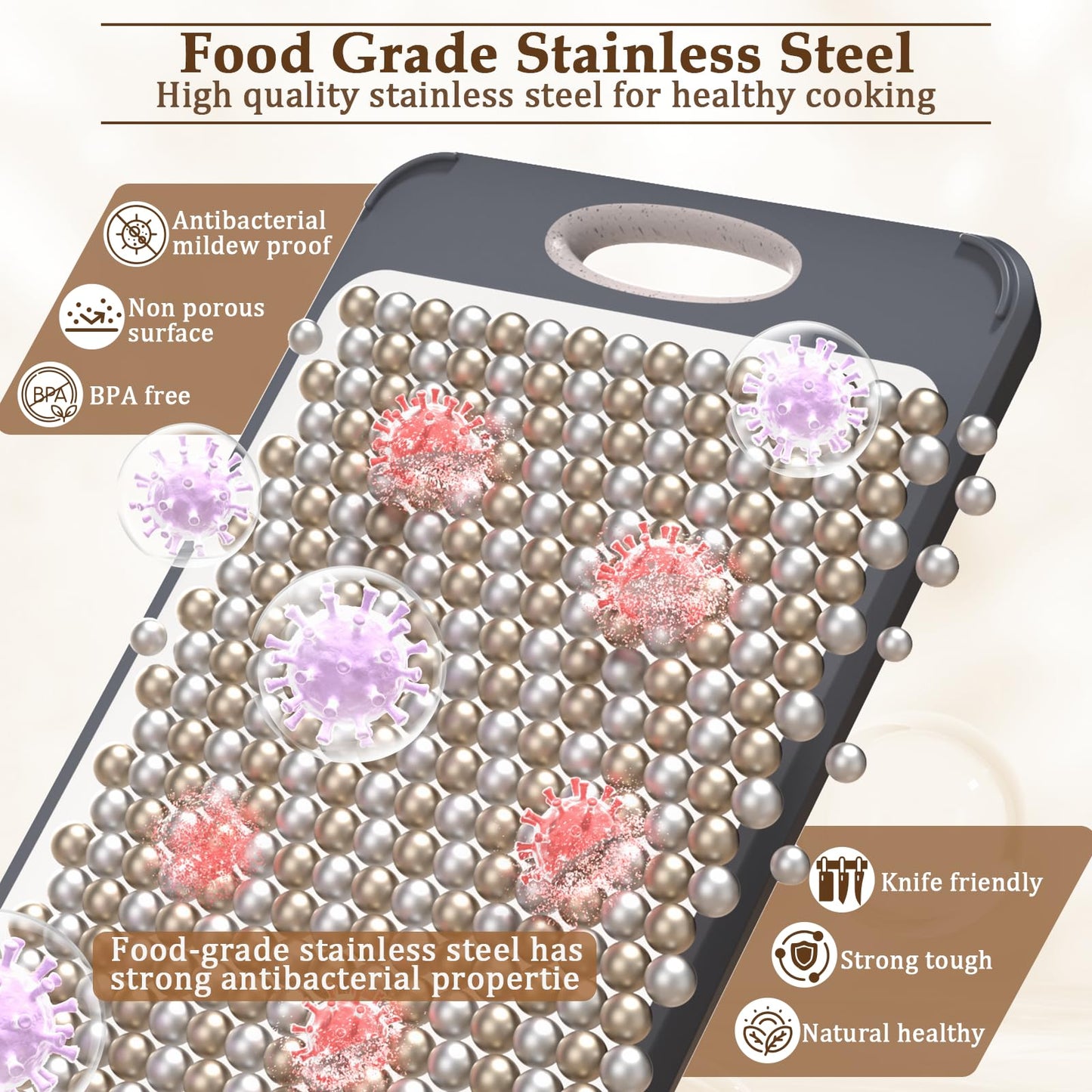 GUANCI Cutting Board for Kitchen, Stainless Steel Cutting Board Double Sided for Chopping Meat/Vegetables, Stainless Steel/Wheat Straw PP, Kitchen…