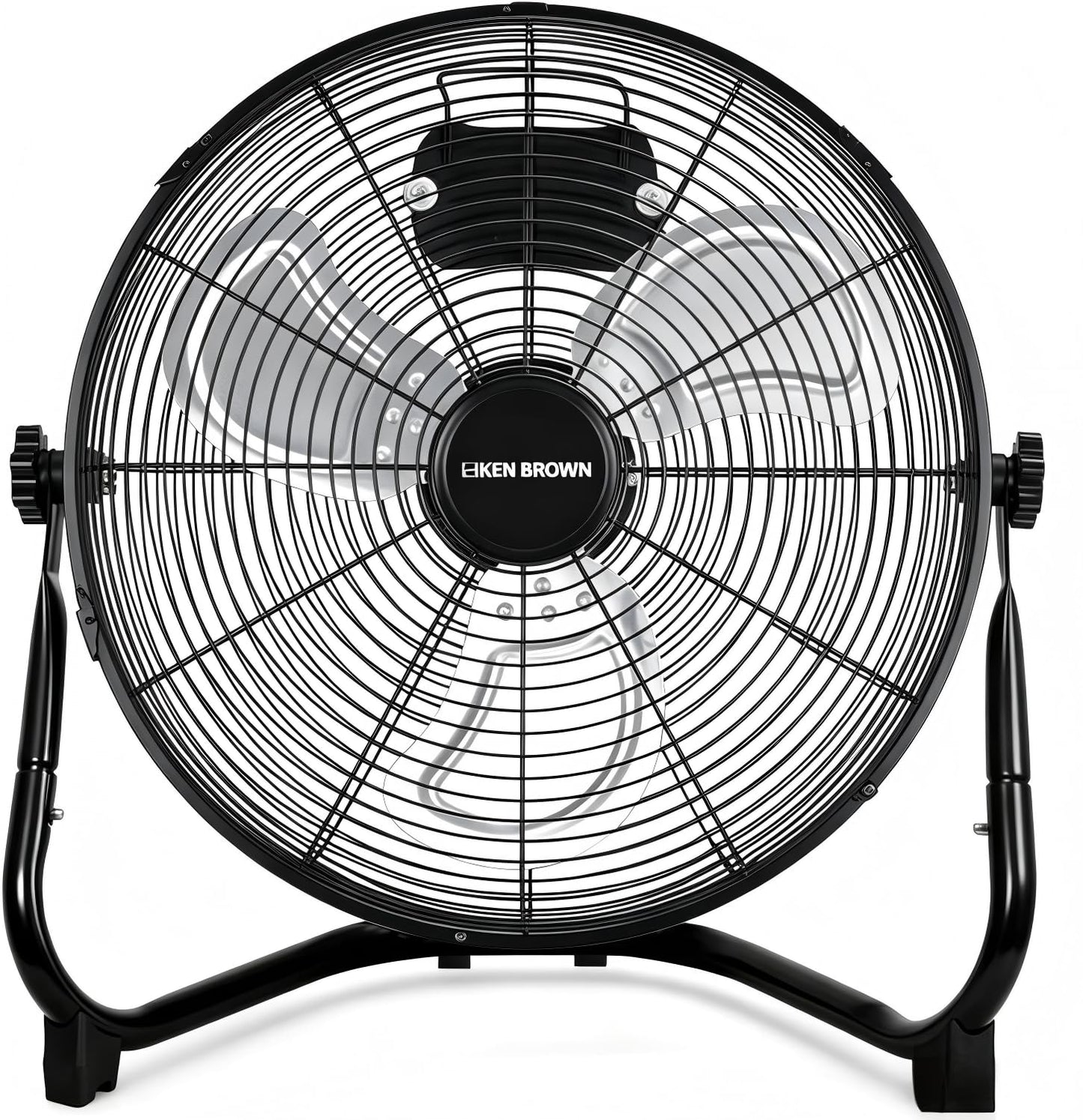 KEN BROWN 2300 CFM 14 Inch High Velocity Box Fan, Aluminum Blades Metal Floor Fan with 3 Speeds, 360° Tilt, Heavy Duty Metal, Cooling for Home Patio