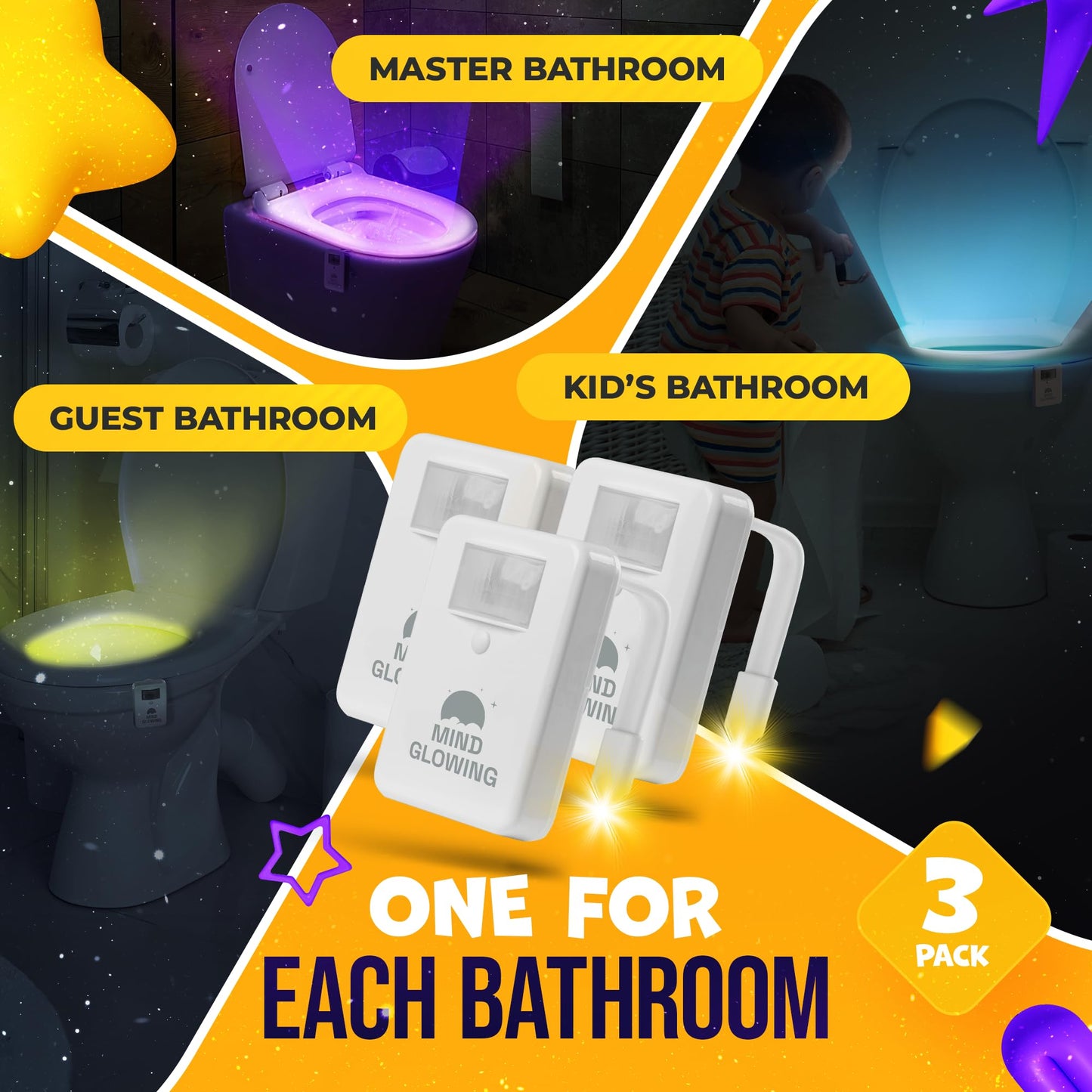 Mind-Glowing Toilet Light with Motion Sensor - Toilet Bowl Night Light with Color Changing LED, Dimmer - Funny Gag Gift for Men, Women, Dad, Mom