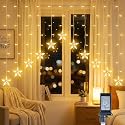 YOUNGAR Stars Icicle Lights,Younger Stars Curtain Lights,11.5ft 118LED Hanging Lights for Home Bedroom Ceiling, Warm White Lights Decor for Wall