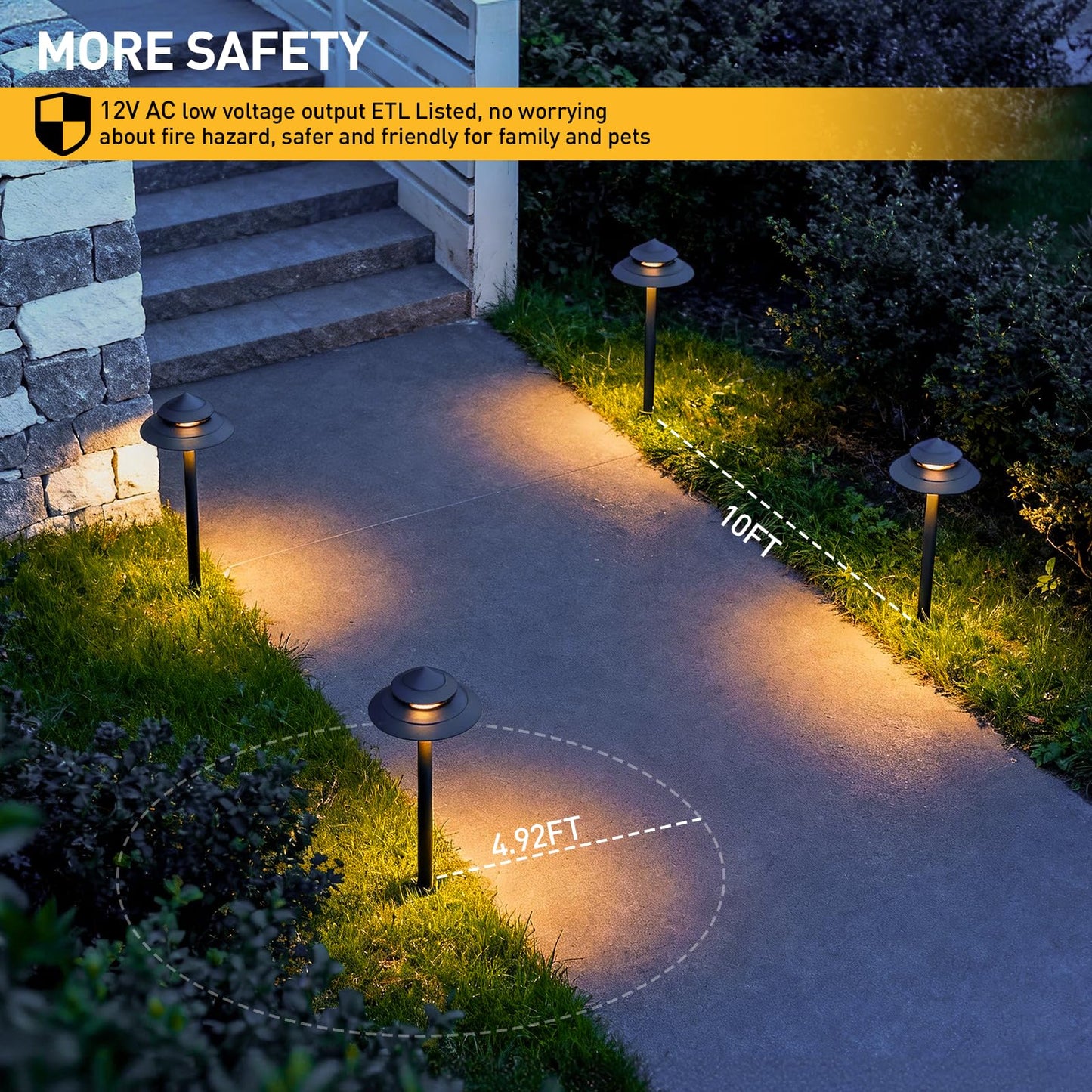 GOLDEN STAR Low Voltage Pathway Lights, 2W 70LM 12V Two-Tier Pagoda Landscape Lighting, 2700K Warm White Outdoor Walkway Garden Lights with Connectors