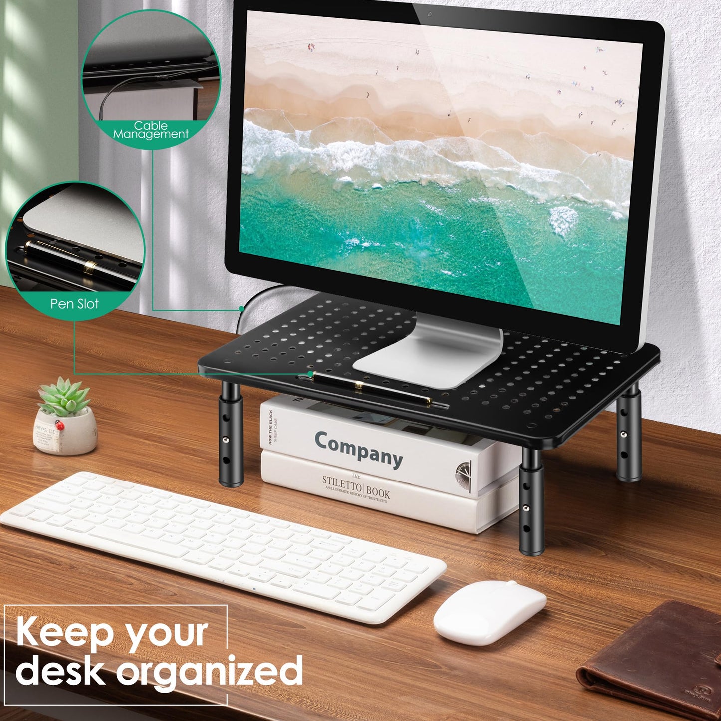 La Jaco Monitor Stand Risers for 2 Monitors, 3 Height Adjustable Monitor Stand with Pen Holder, Dual Monitor Riser Laptop Riser for Office, Home