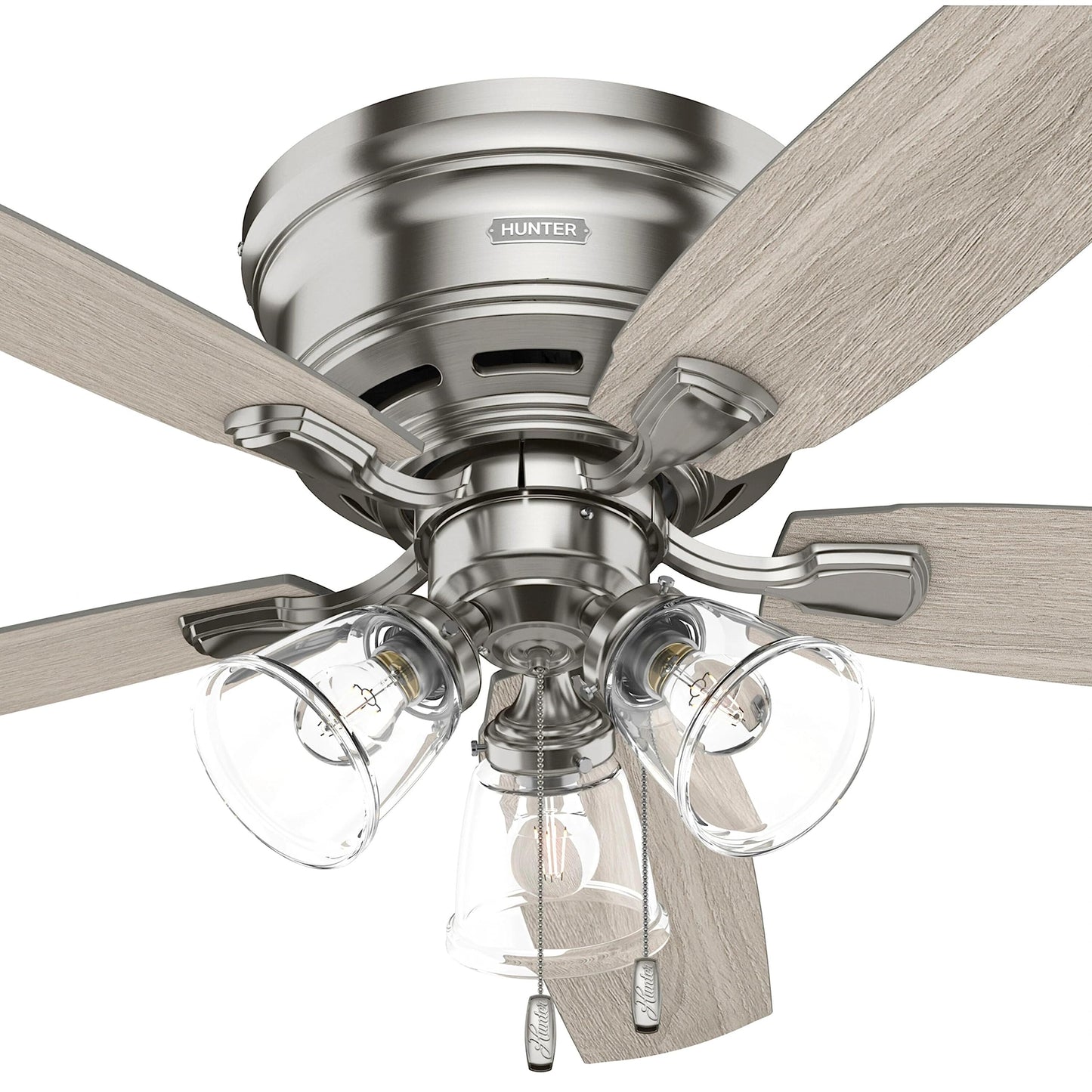 Hunter Fan 52 inch Low Profile Brushed Nickel Finish Indoor Ceiling Fan with LED Light Kit and Pull Chain (Renewed)