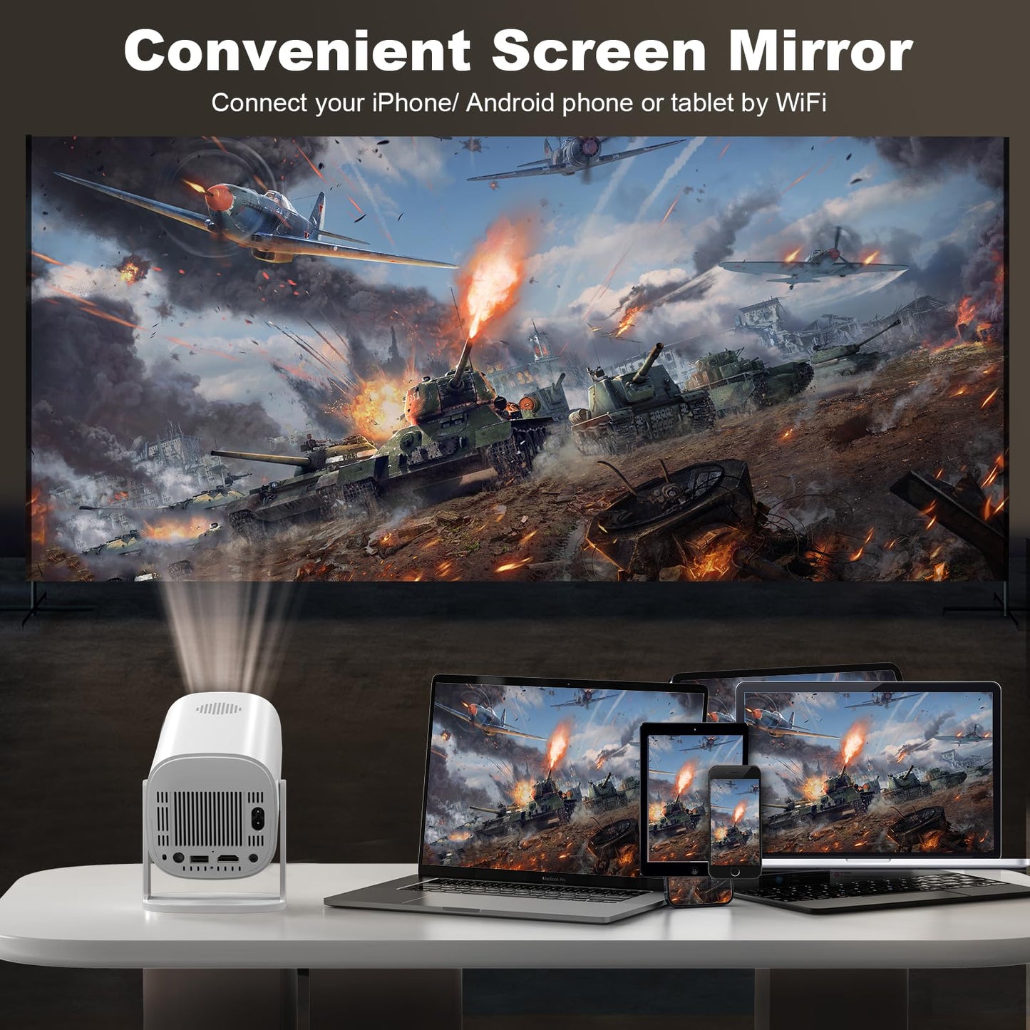 Celendor Mini Projector with WIFI 6 4K 1080P Support Auto Focus Portable Projector Compatible for Laptop, PC, Smartphone