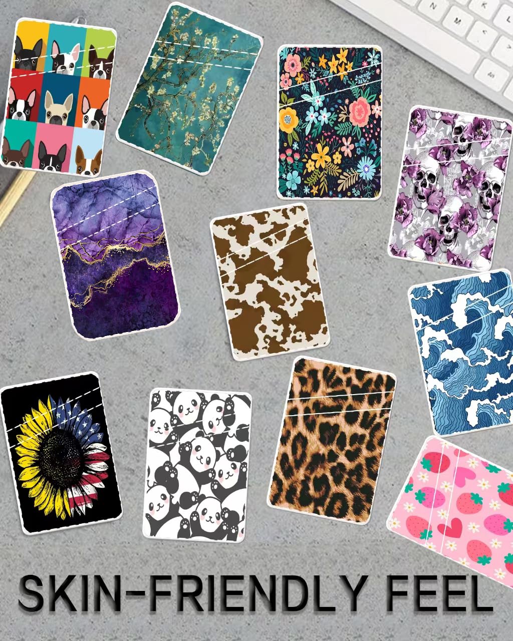 AOHRO Phone Card Holder - Dual Pocket Leather Wallet with Adhesive, Cute Credit Card Holder for Most Phones - Colorful Boho Leaf