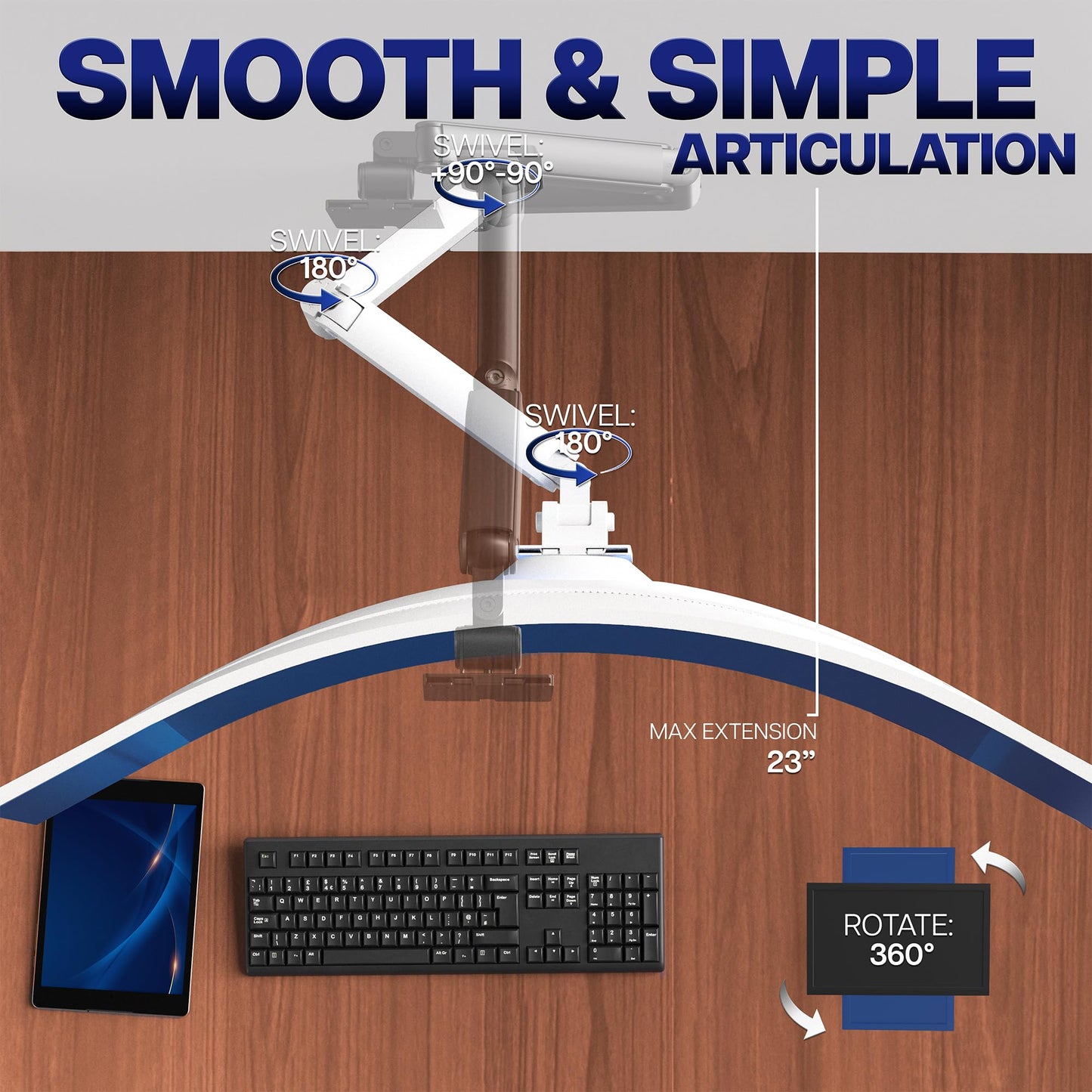 VIVO Premium Aluminum Heavy Duty Monitor Arm for Ultrawide Screens up to 49 inches and 44 lbs, Single Wall Mount, Pneumatic Height, Max VESA 100x100