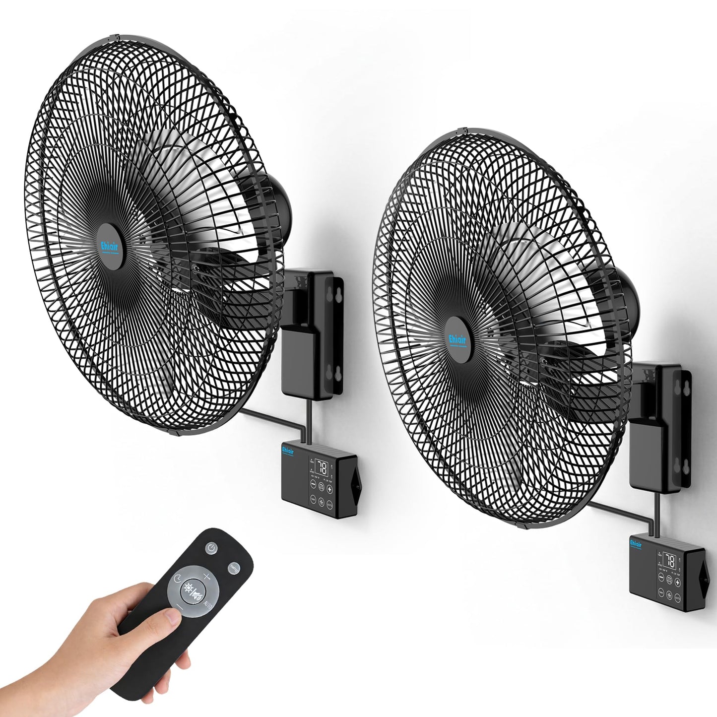 Ehiair 2PCS 18" Wall Mounted Fan with Thermostat & Remote, Oscillating Fan