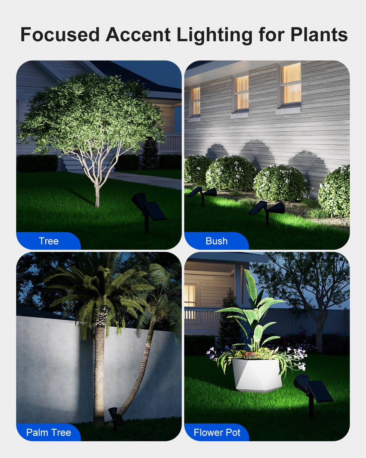 FALOVE Solar Spot Lights Outdoor Waterproof for Flag, Palm Tree, Pole, Sign, Statue, Mailbox, Bright LED Outside Landscape Flood Spotlights for Accent