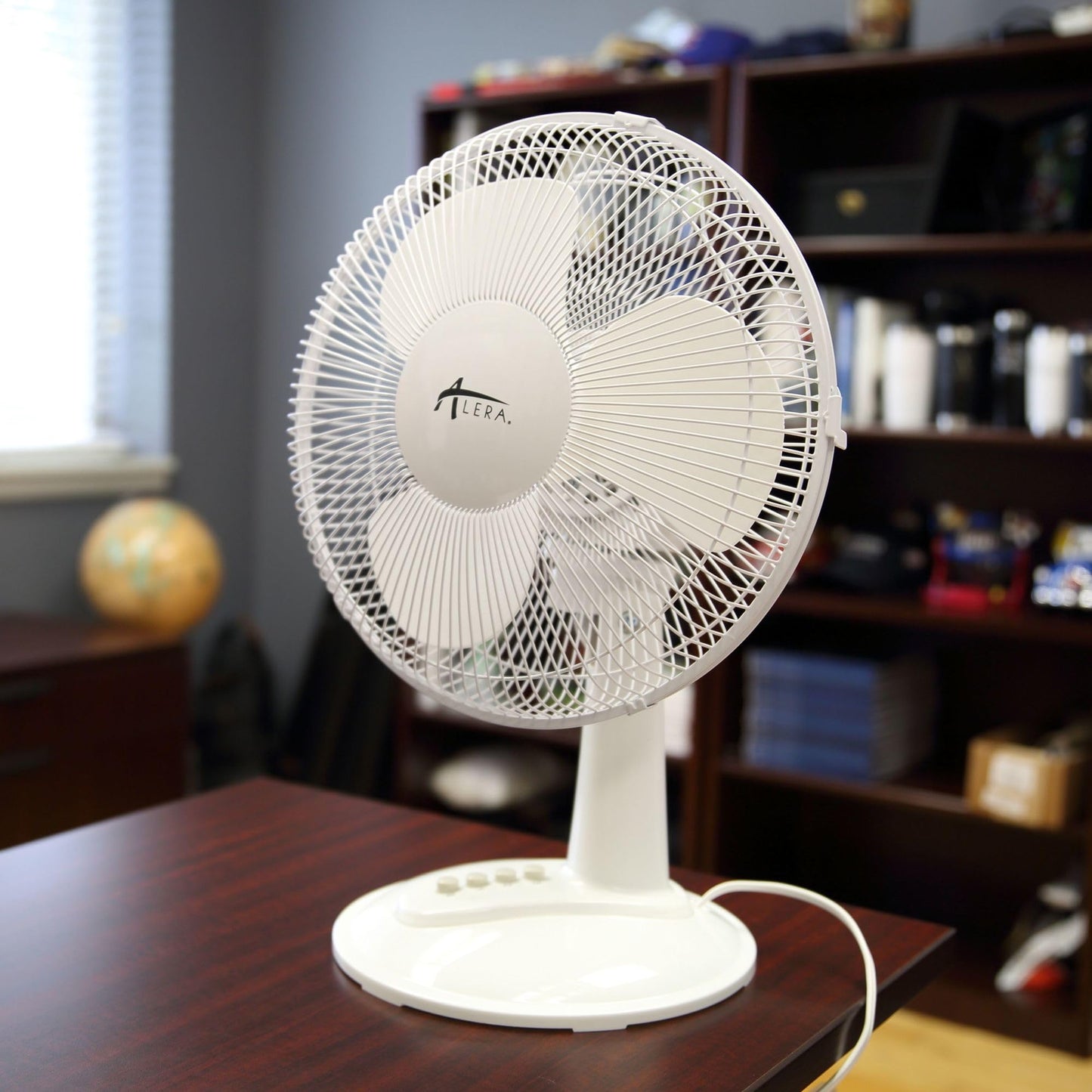 Alera 12" 3-Speed Oscillating Desk Fan, Plastic, White