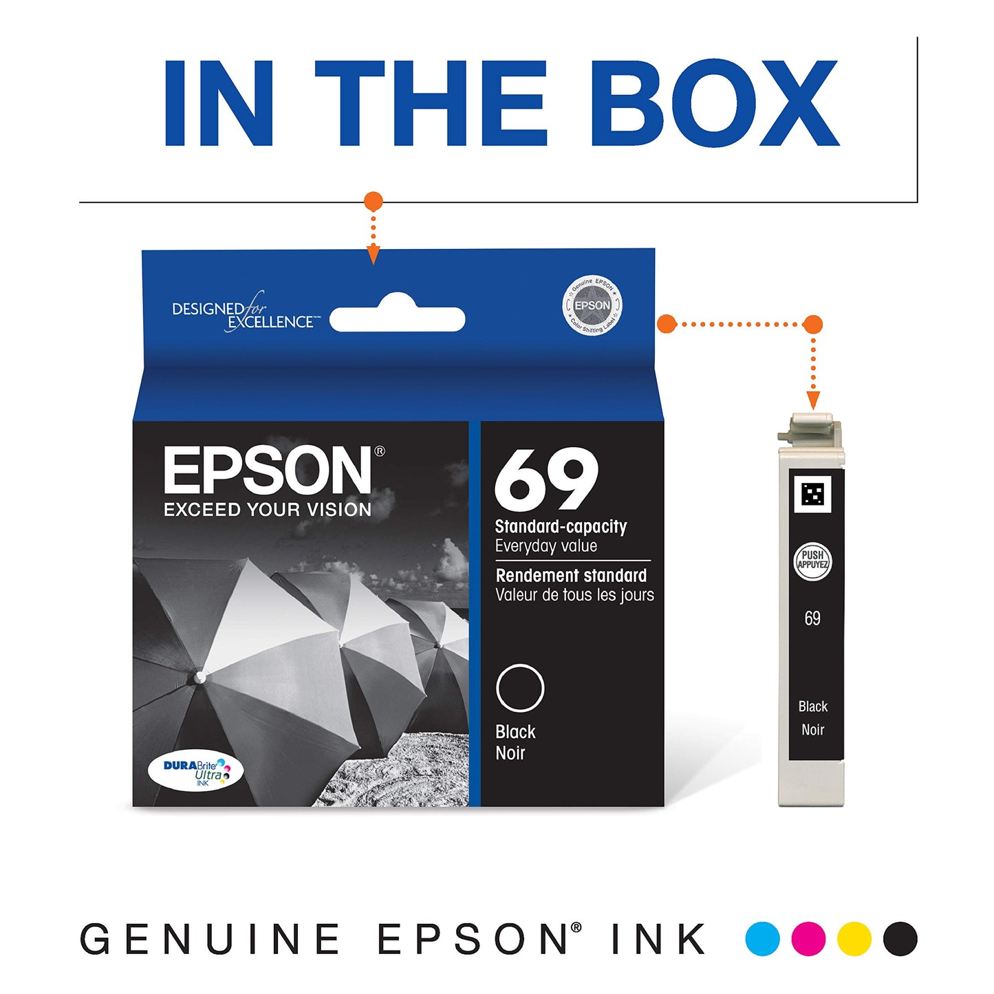 Epson 69 DURABrite Ultra Ink Black for CX-6000, 7000F, 7400, 8400, 9400, 9475 ; NX-400, 415, 510, 515; WF-1100, 600, 610 and Other Select Models