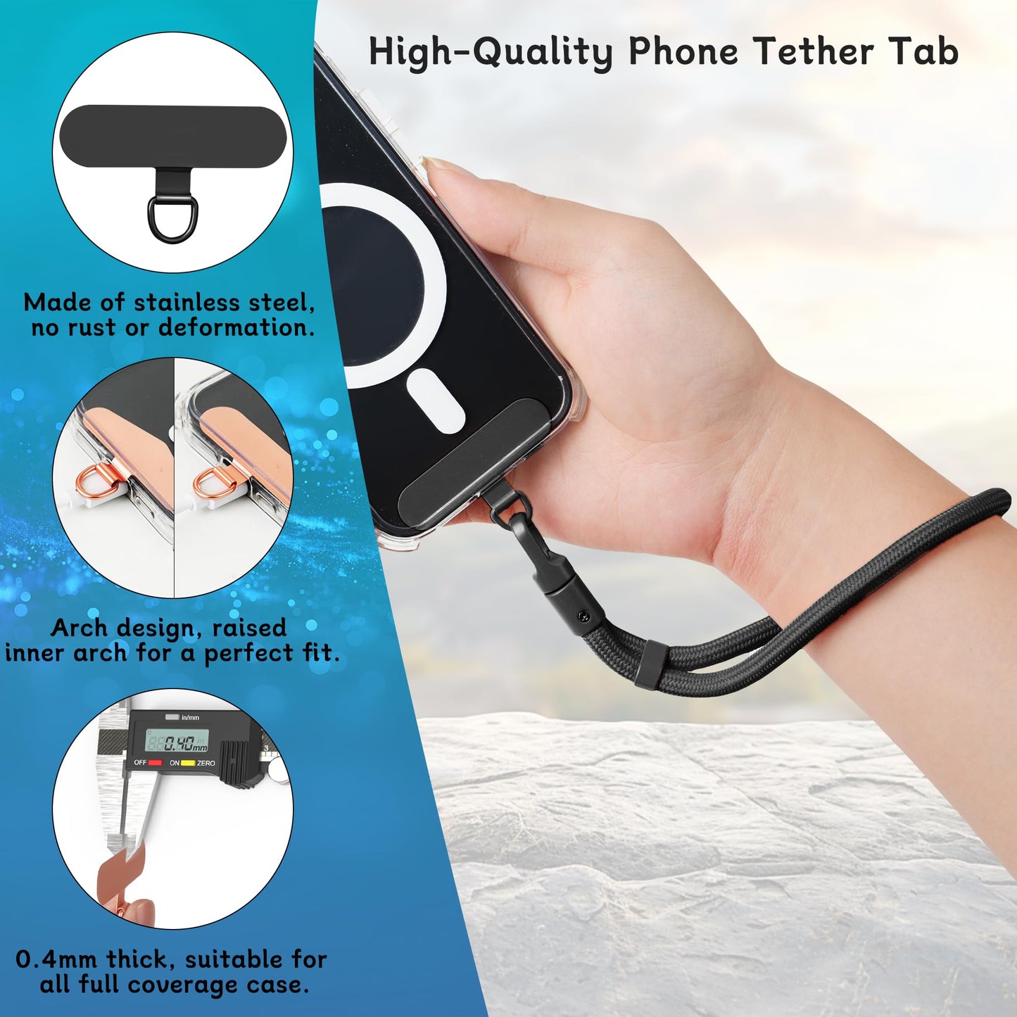 SupOttimo 2Pcs Phone Tether Tab for iPhone, Metal Cell Phone Lanyard Patch, Sticky-Free Universal Phone Patch, Phone Strap Replacement Part for All
