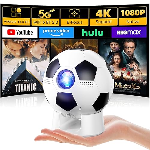 Soccer Fan's Ultimate Native 1080P Projector with Built-in Apps, Bluetooth Projector with Dual Bond Wi-Fi 6, 180° Rotatable Integrated stand, Gift
