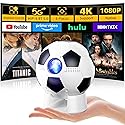 Soccer Fan's Ultimate Native 1080P Projector with Built-in Apps, Bluetooth Projector with Dual Bond Wi-Fi 6, 180° Rotatable Integrated stand, Gift
