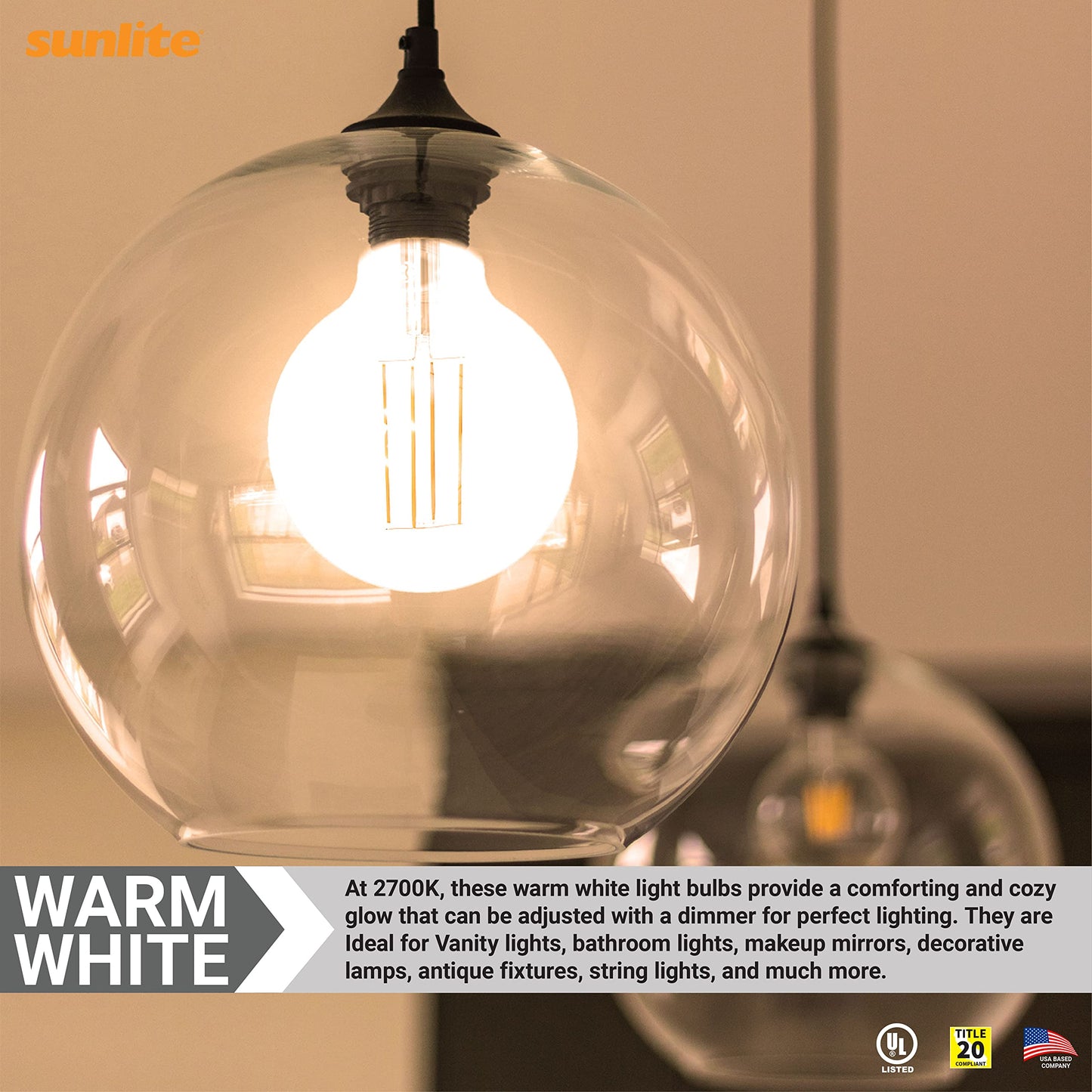 Sunlite 41698 LED G40 Edison Globe Light Bulb, 8.5 Watts (100W Equivalent), Standard E26 Base, 800 Lumens, Dimmable, Decorative Clear Glass, Antique