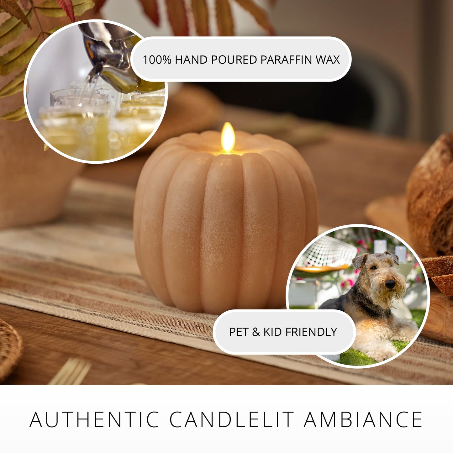 Luminara Tall Pumpkin Figural Flameless Flickering Moving Flame LED Candle (5.7" x 5.5"), Chalky Finish Real Unscented Wax, Time Function (Irish