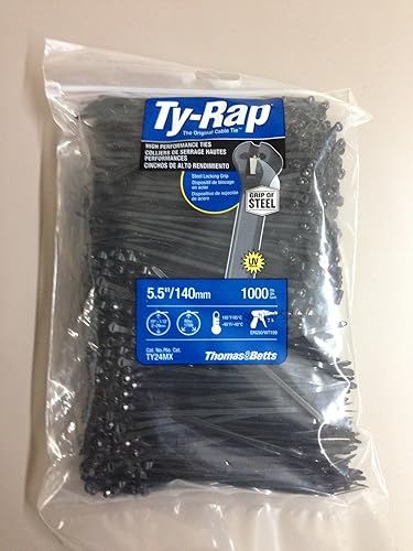 TY24MX Cable Tie 30lb 5.5" Ultraviolet Resistant Black Nylon with Stainless Steel Locking Device Bulk Pack, Military Specified (MIL-SPEC MS3367-5-0)