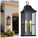 Outdoor Wall Sconce, 20.3" 2-Light in Black with Gold Rectangular Metal Frame and Clear Glass Shade Waterproof Porch Light Patio Light,Bulbs Not