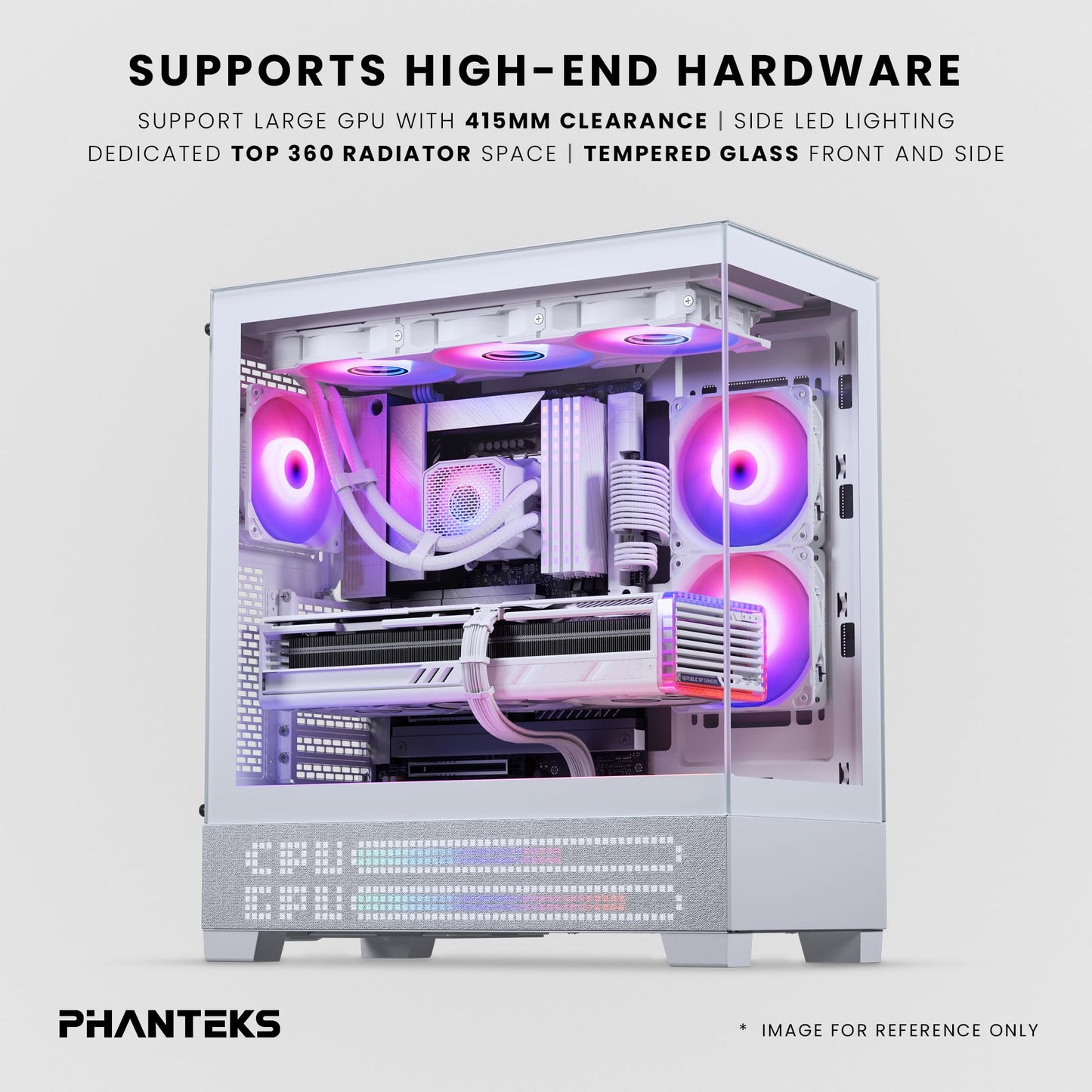Phanteks XT View Matrix Mid-Tower ATX Gaming PC Case, 600-LED Matrix Display, Tempered Glass Front & Side Panels, USB-C 3.2 Gen2, 3X D-RGB Fans