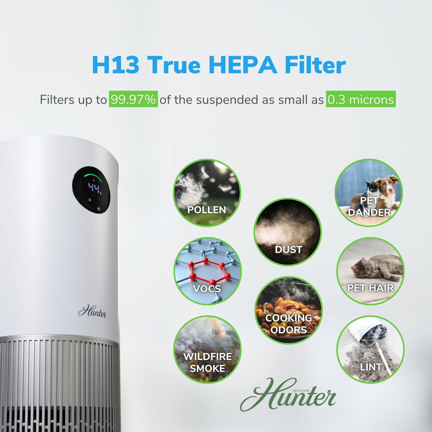 Hunter 1.1 Gal Evaporative Humidifier and Air Purifier In One, White/Silver