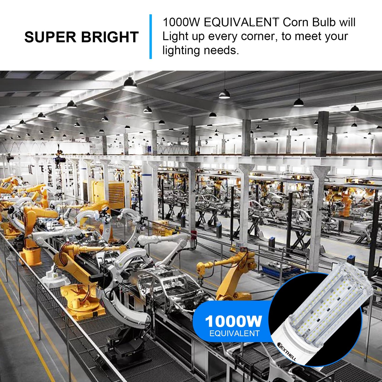 TEXTHELL Led Corn Light Bulb 100W 15000LM Bright 5000K Led Bulb E26/E39 Base 1000W Equivalent Metal Halide HID CFL for Indoor Outdoor Lighting